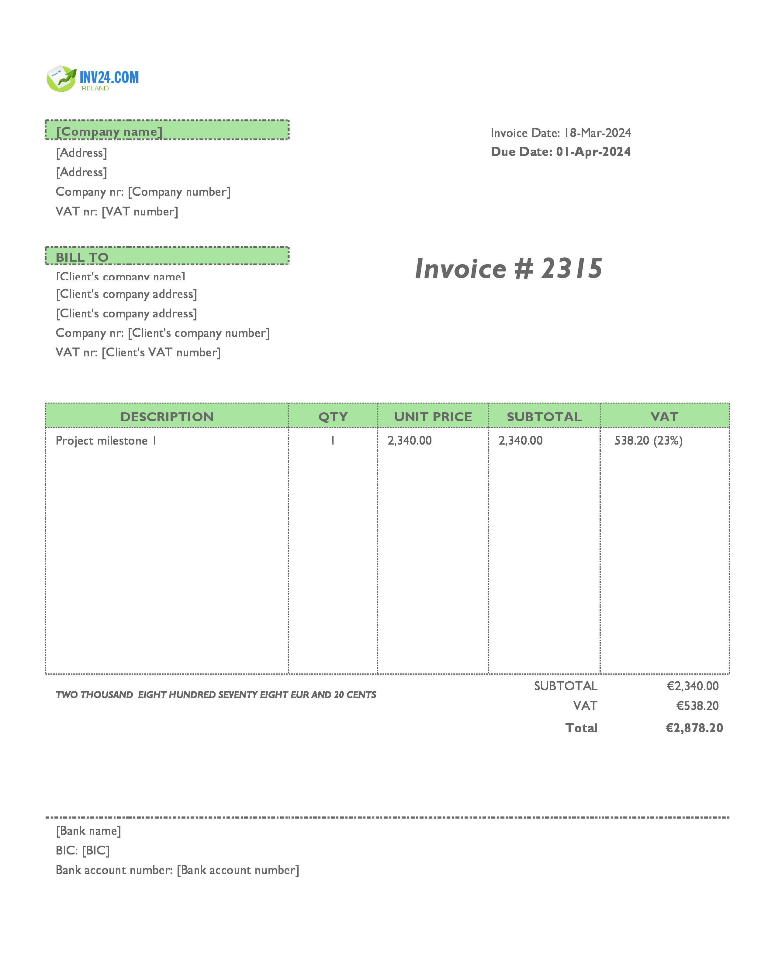 progress invoice template Ireland