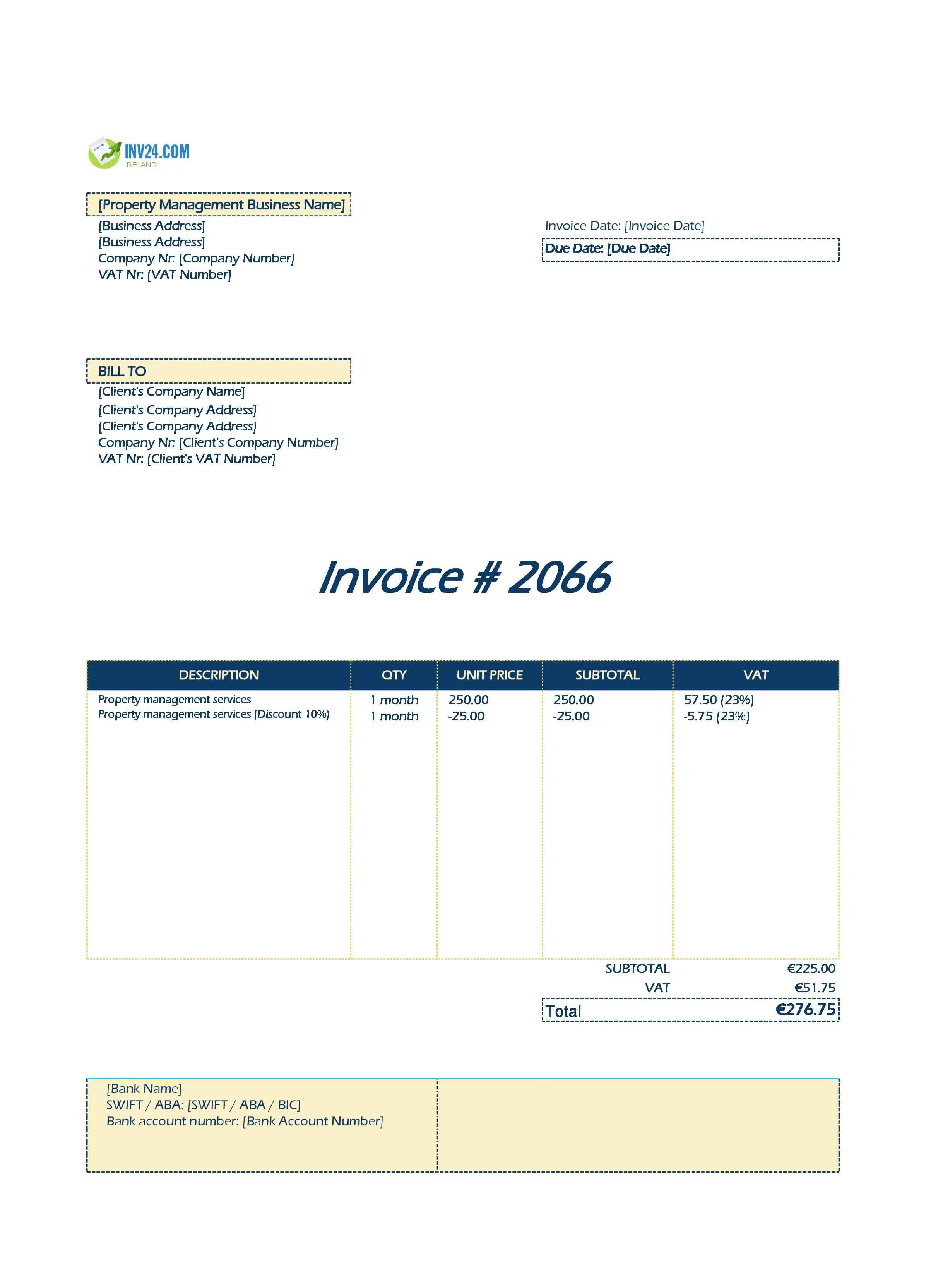 Property Management Invoice Template for Ireland (Excel / Google Sheets) Property Management Invoice Template for Ireland (Excel / Google Sheets)