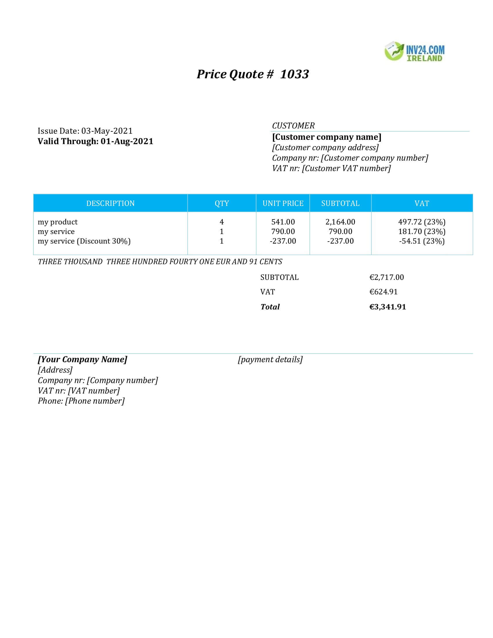 Quotation Format Ireland (Word / Google Docs)