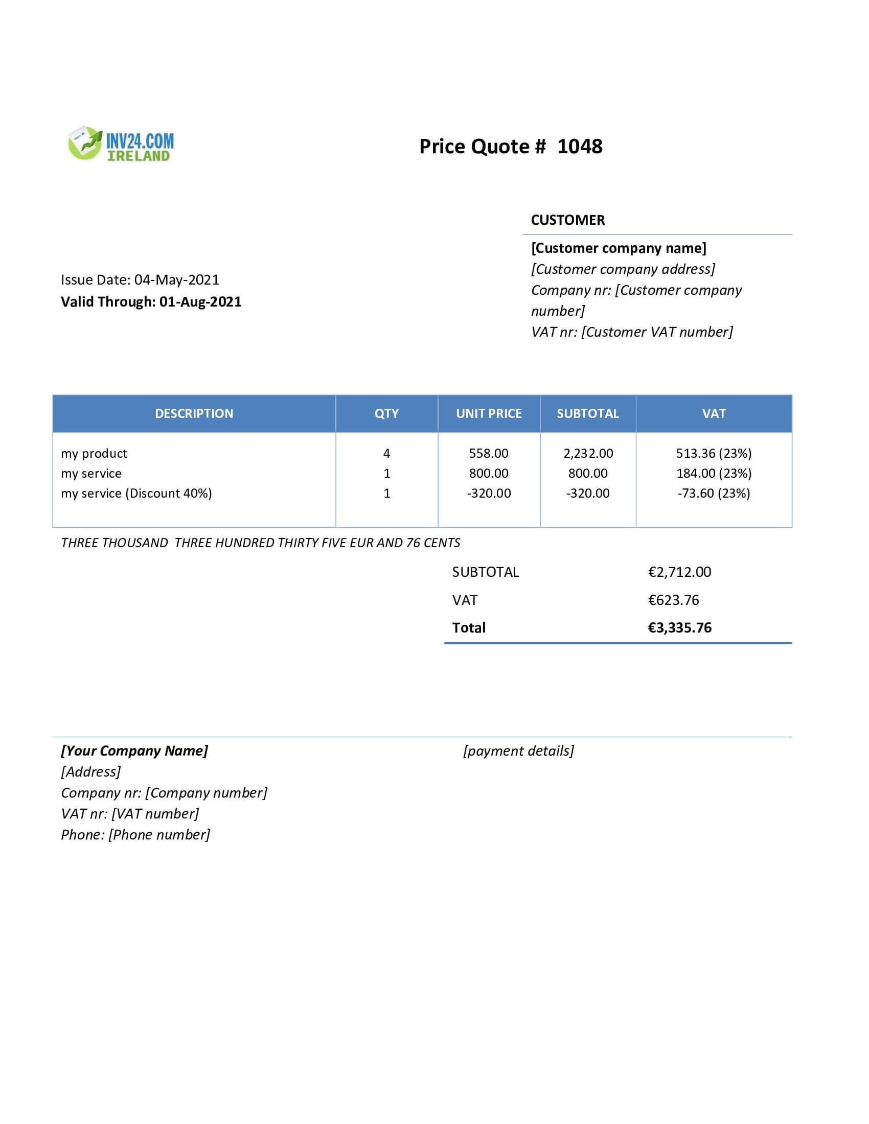 Quotation Sample Ireland (Word / Google Docs) Quotation Sample Ireland (Word / Google Docs)