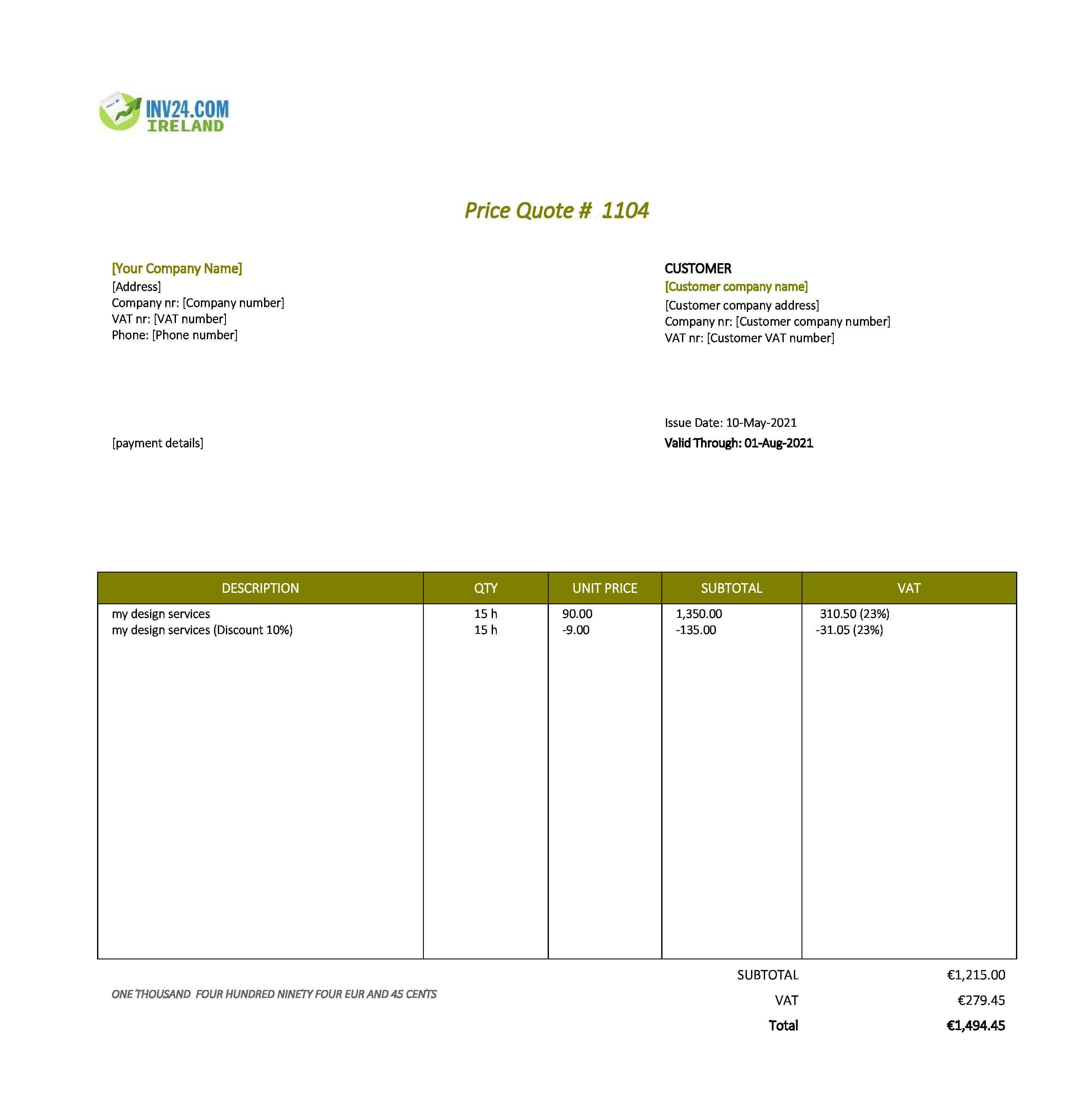 Quote Design Template Ireland (Excel / Google Sheets) Quote Design Template Ireland (Excel / Google Sheets)