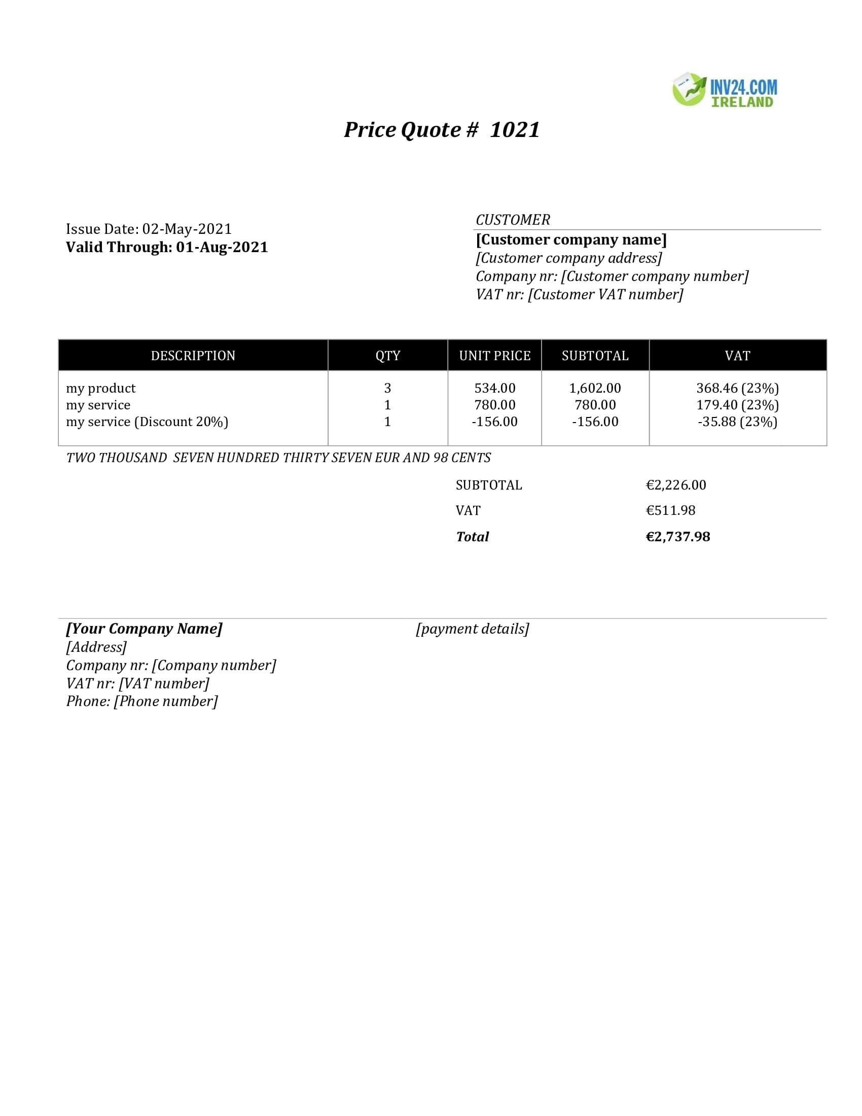 Quote Template Doc Ireland (Word / Google Docs)