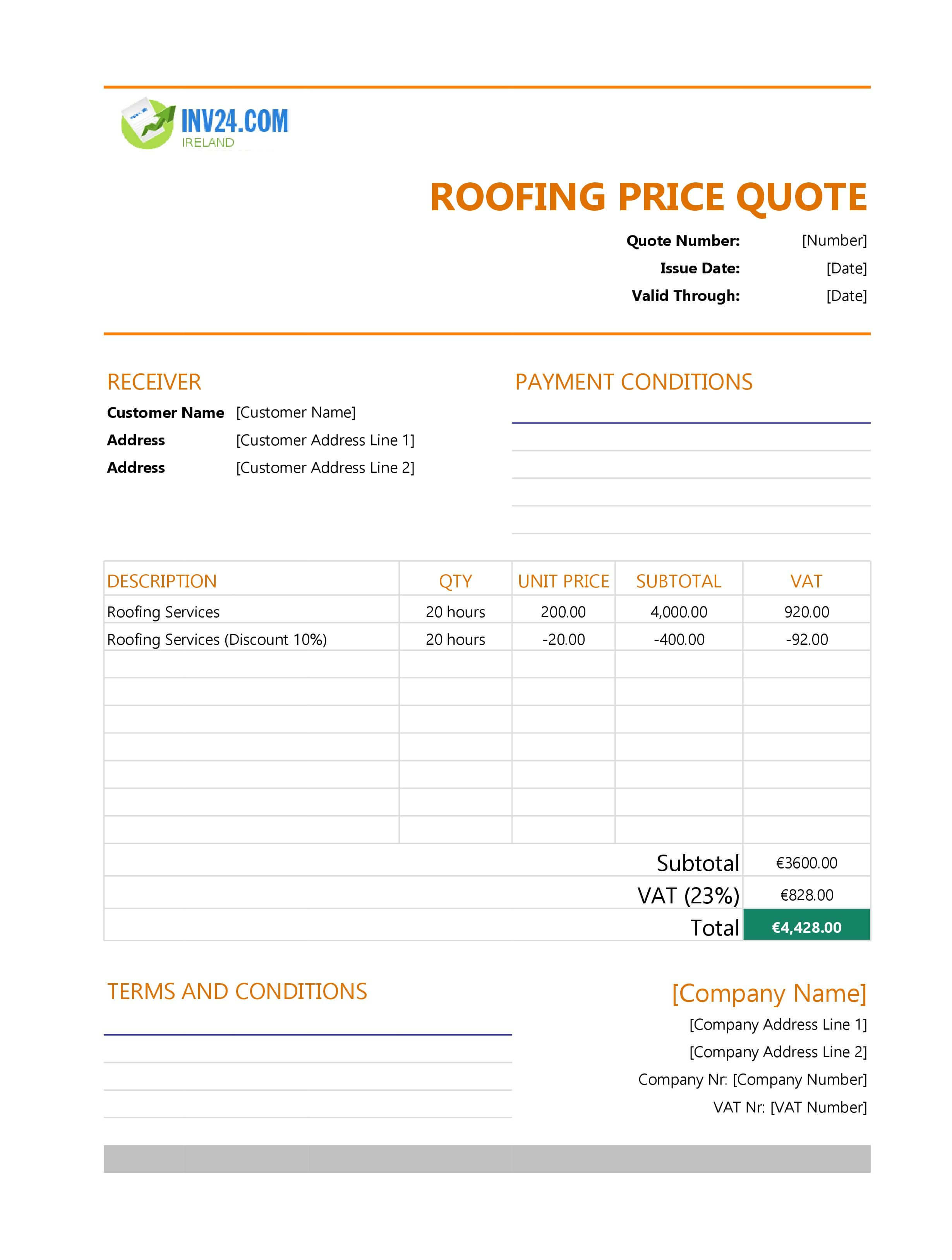 Roofing Quote Template for Ireland (Excel / Google Sheets)