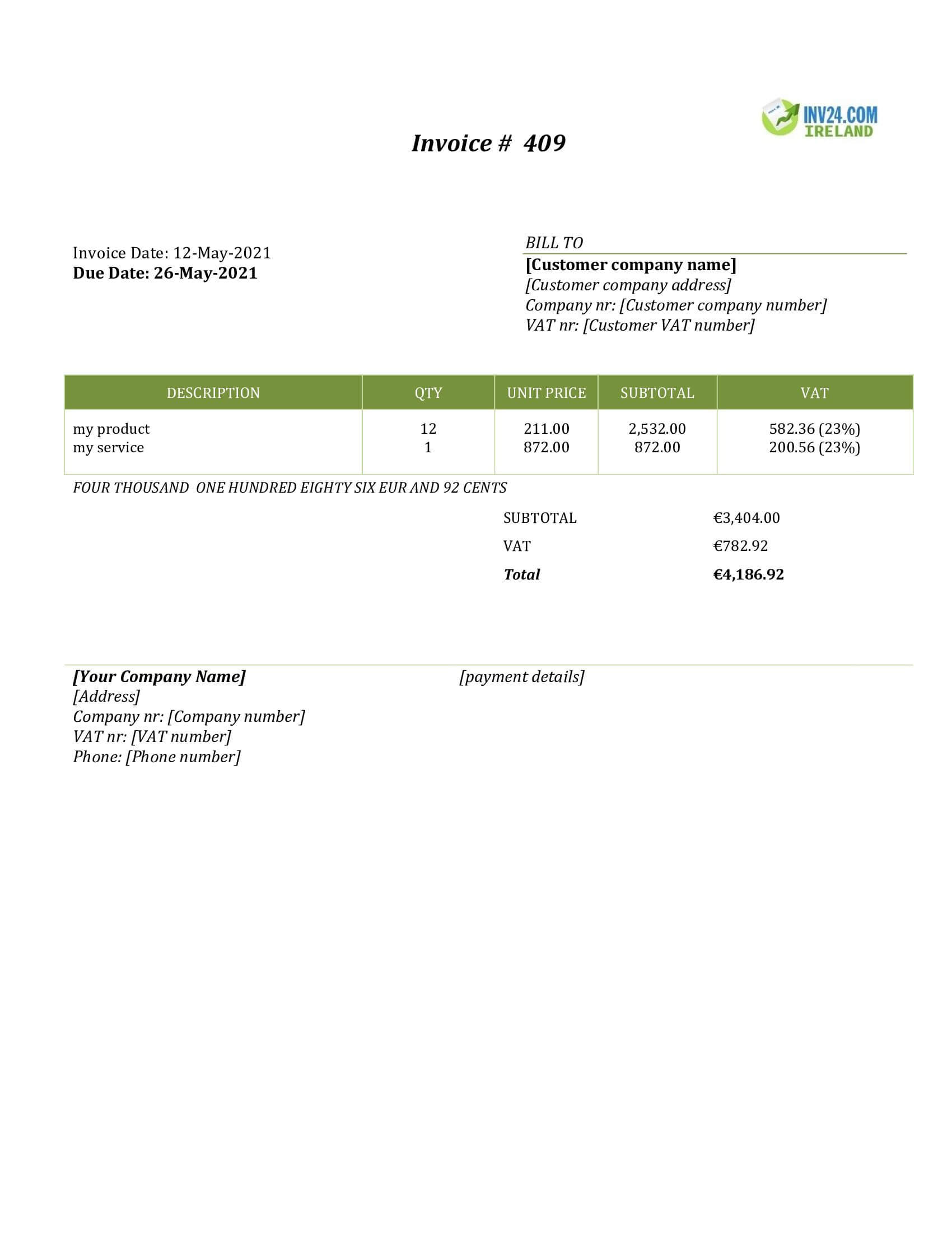Sales Invoice Template Ireland (Word / Google Docs)