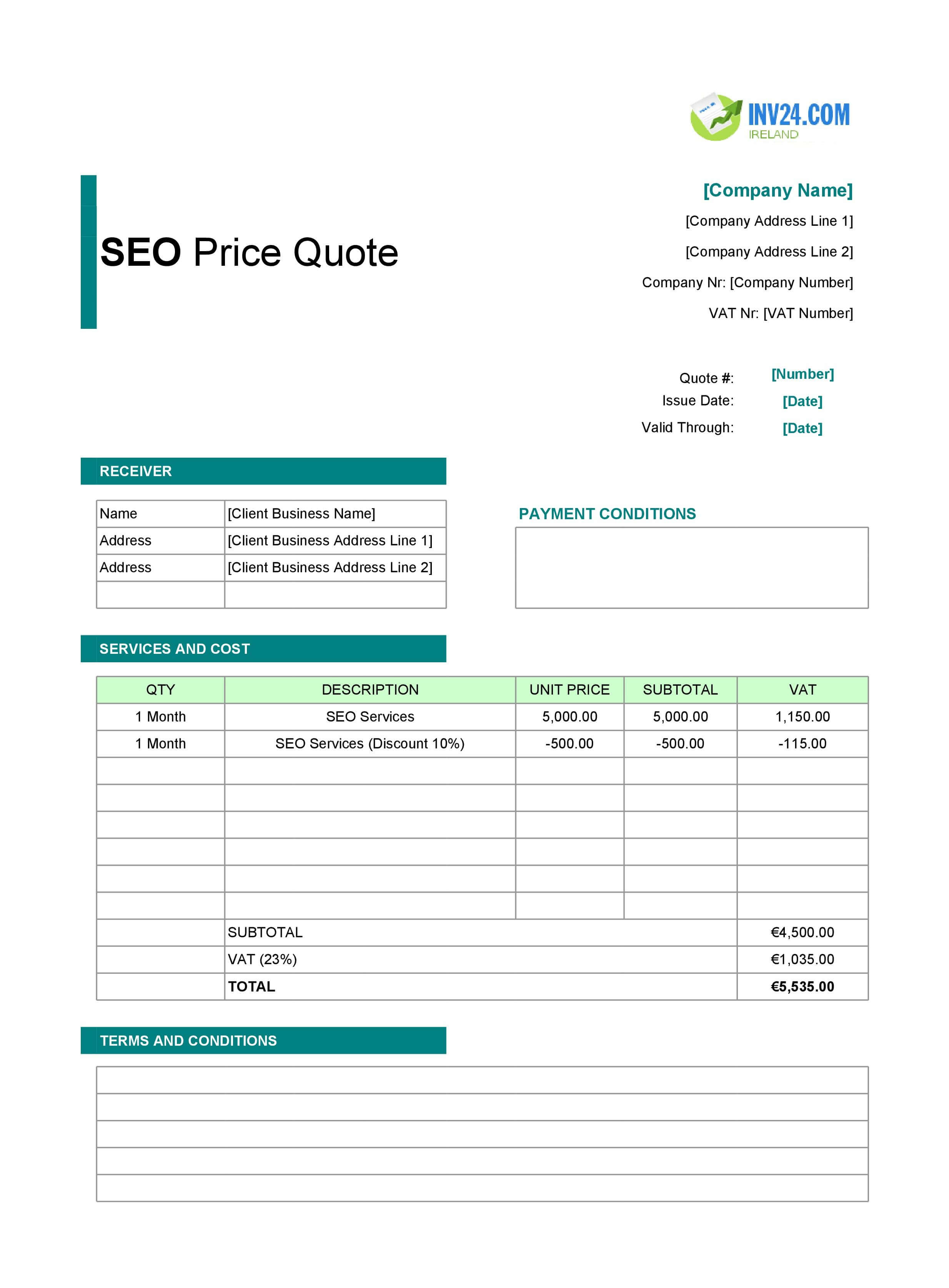 SEO Quote Template for Ireland (Excel / Google Sheets)