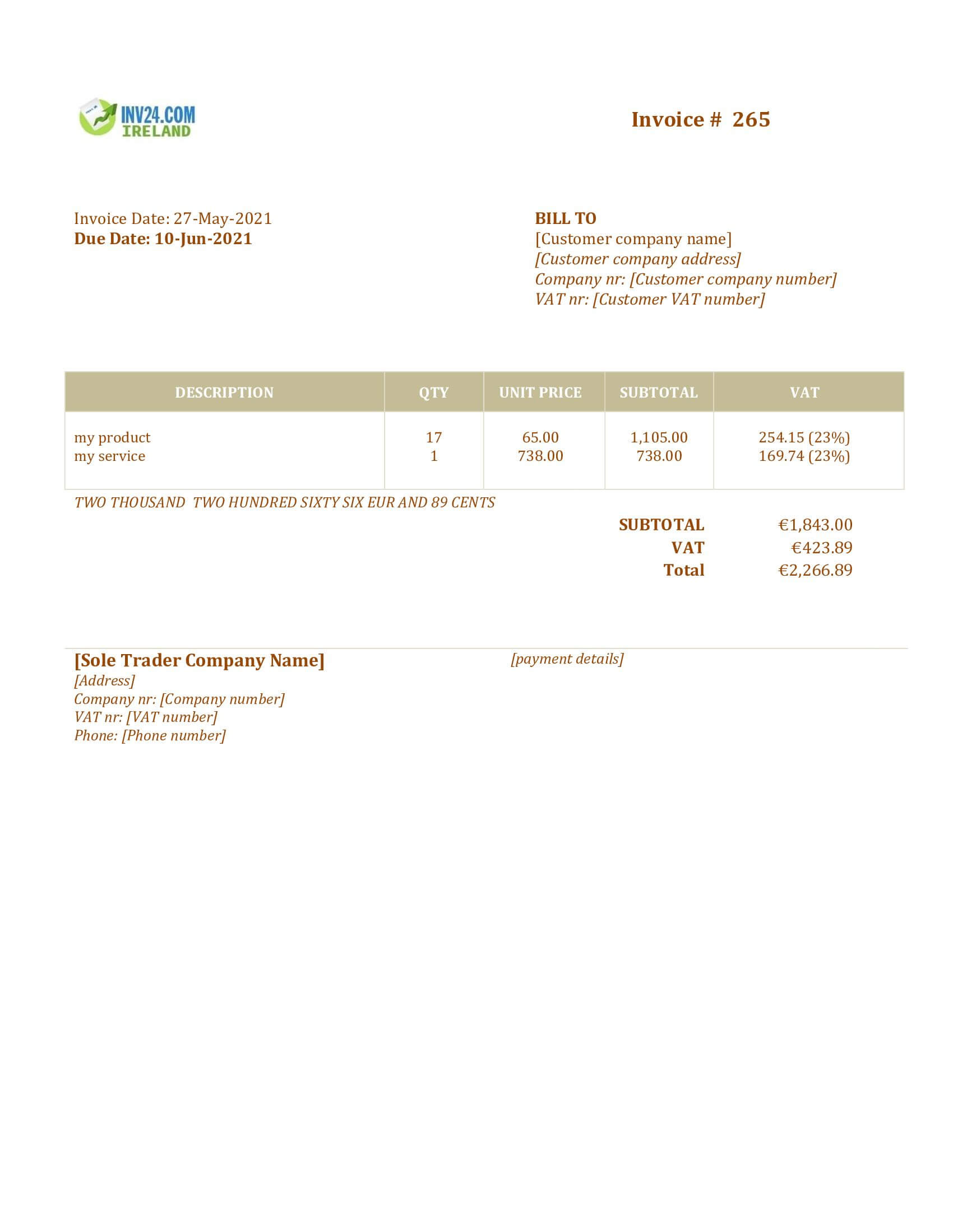 Sole Trader Invoice Template Ireland (Word / Google Docs) Sole Trader Invoice Template Ireland (Word / Google Docs)