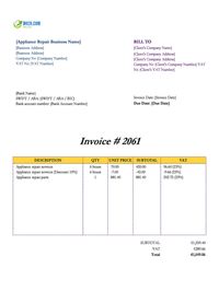 Appliance repair invoice template ireland Appliance repair invoice template ireland