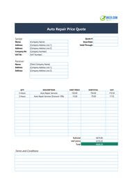 auto repair shop quote template ireland