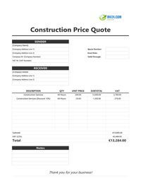 construction quotation template ireland
