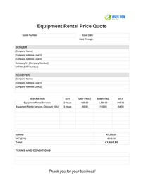 equipment rental quote template ireland