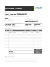 handyman estimate template ireland handyman estimate template ireland