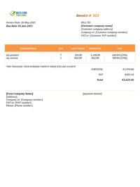 invoice layout ireland