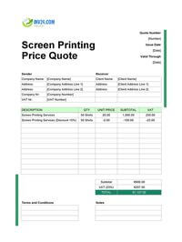 screen printing quote template ireland