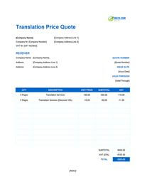 translation quote template ireland