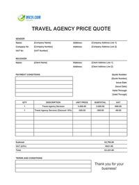 travel agency quote template ireland