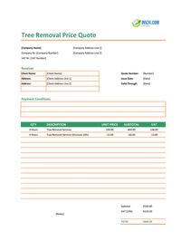 tree removal quote template ireland