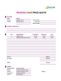 wedding cake quote template ireland