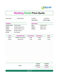 wedding florist quote template ireland