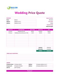 wedding quote template ireland