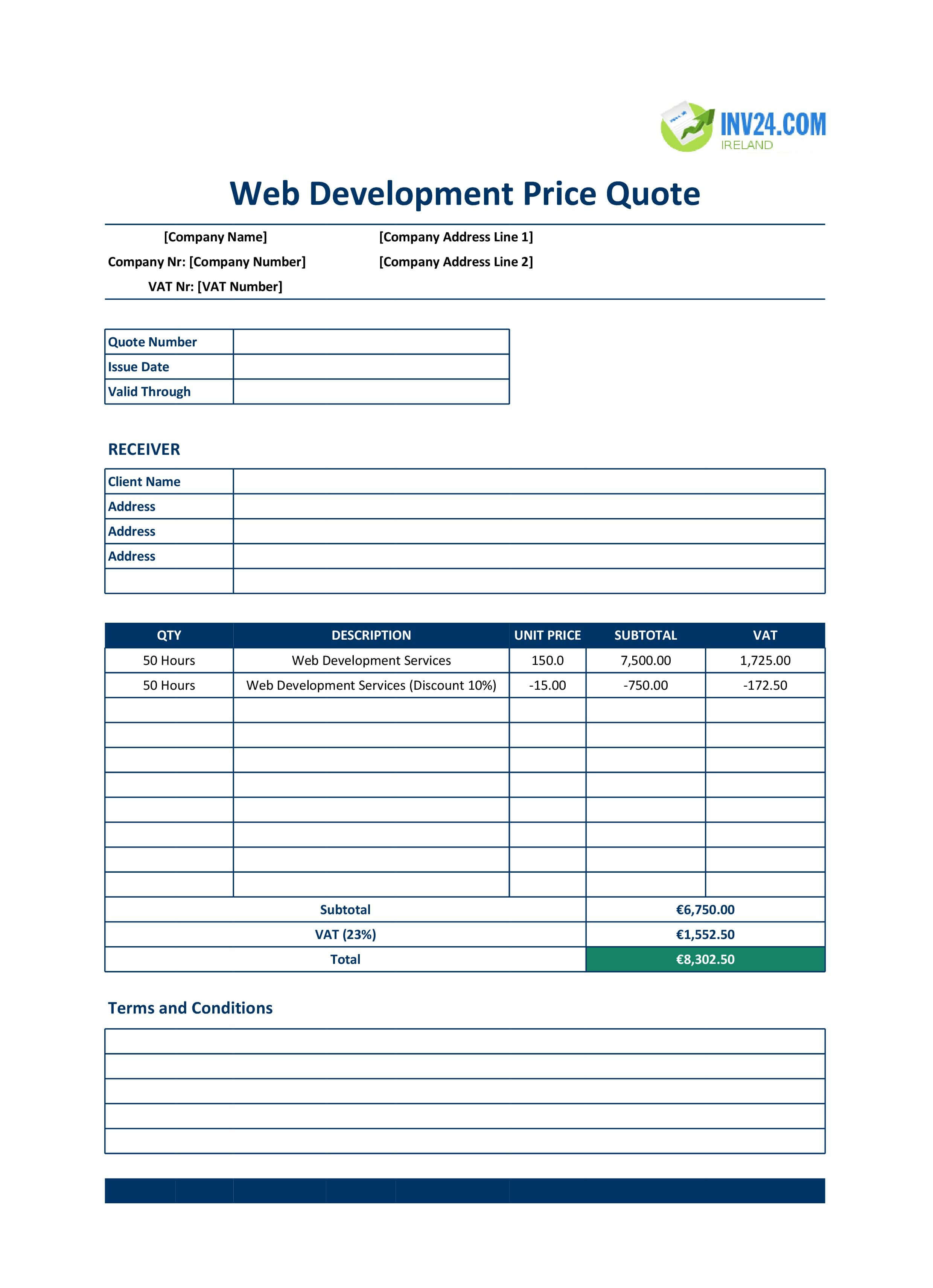 Web Development Quote Template for Ireland (Excel / Google Sheets)