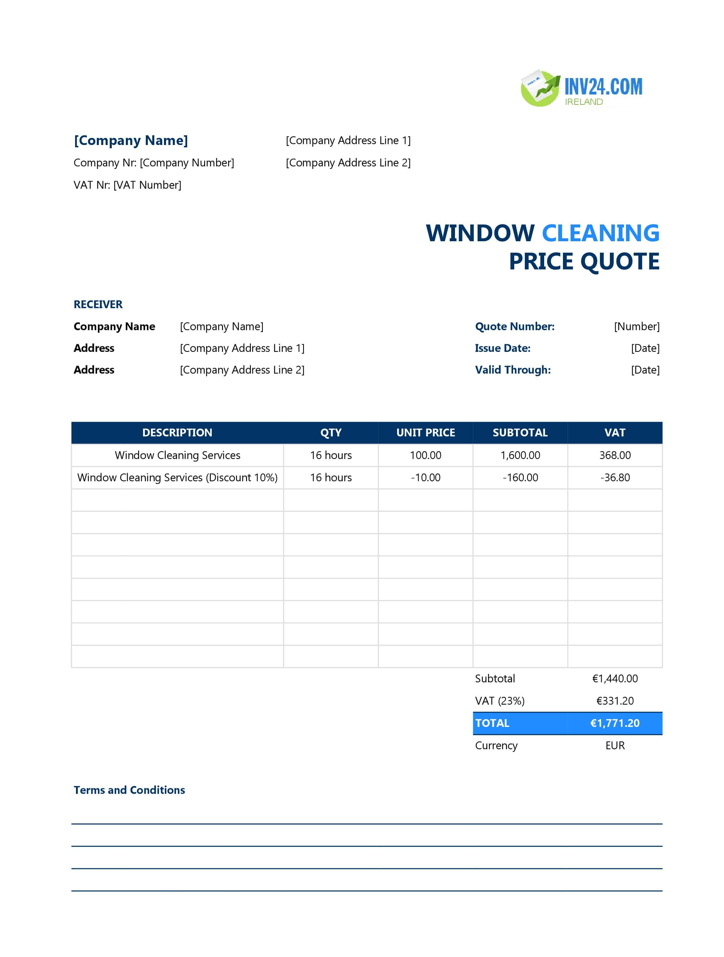 Window Cleaning Quote Template for Ireland (Excel / Google Sheets)