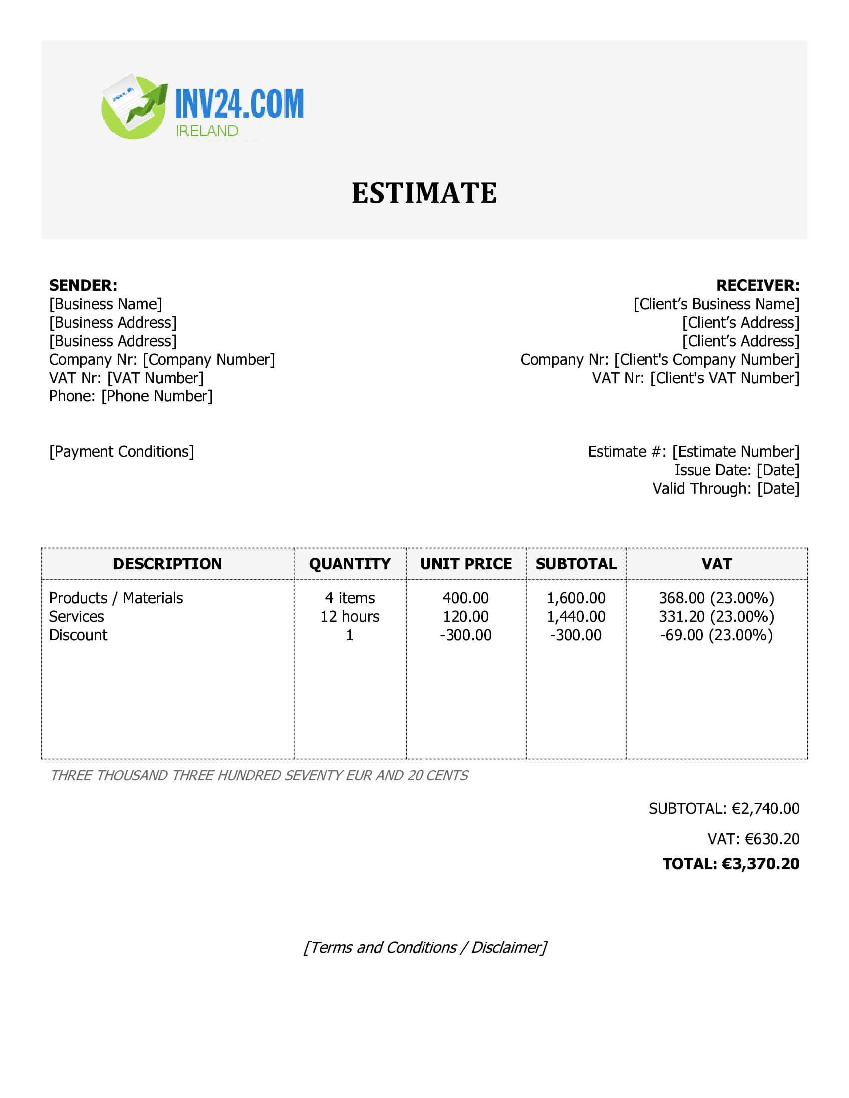 Work Estimate Template for Ireland (Word / Google Docs)