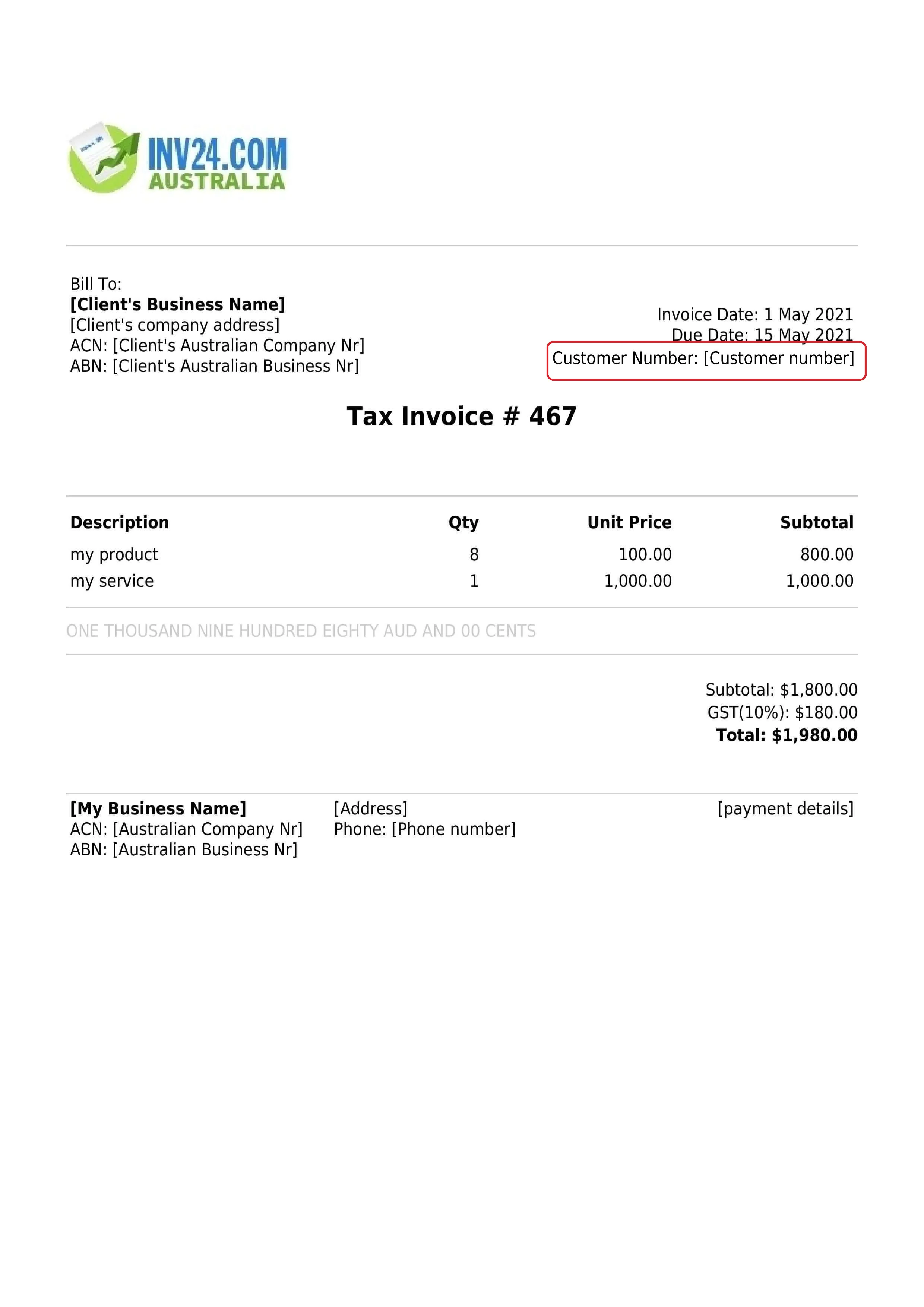 Customer number on the invoice