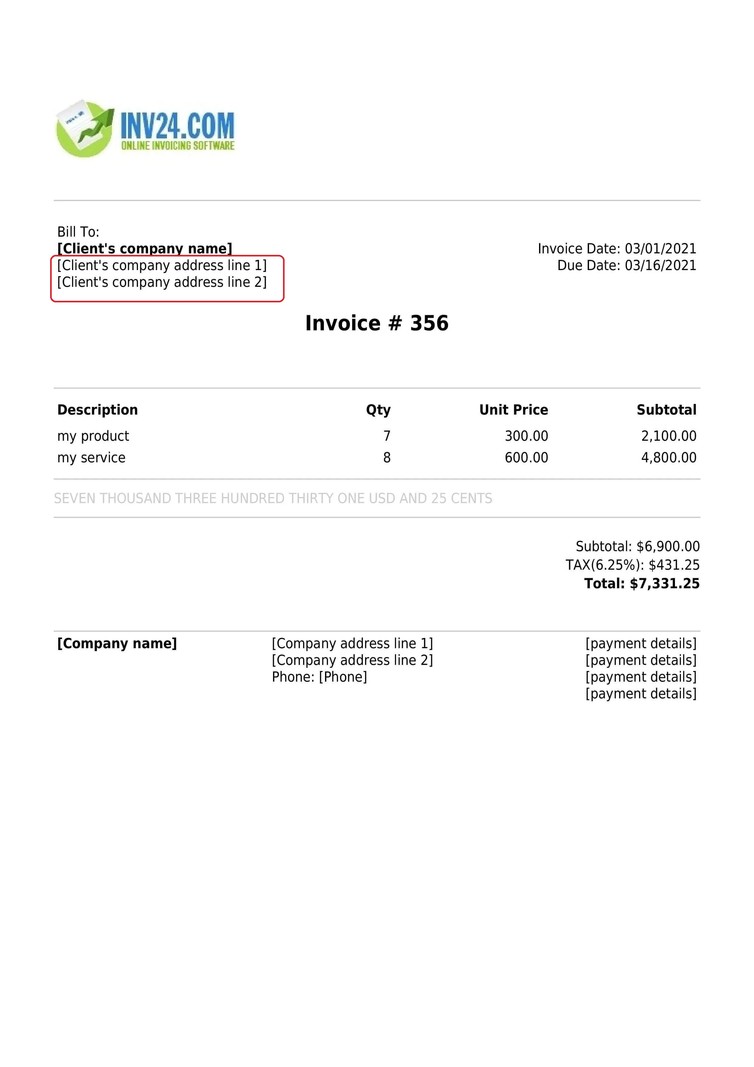 billing address on the invoice