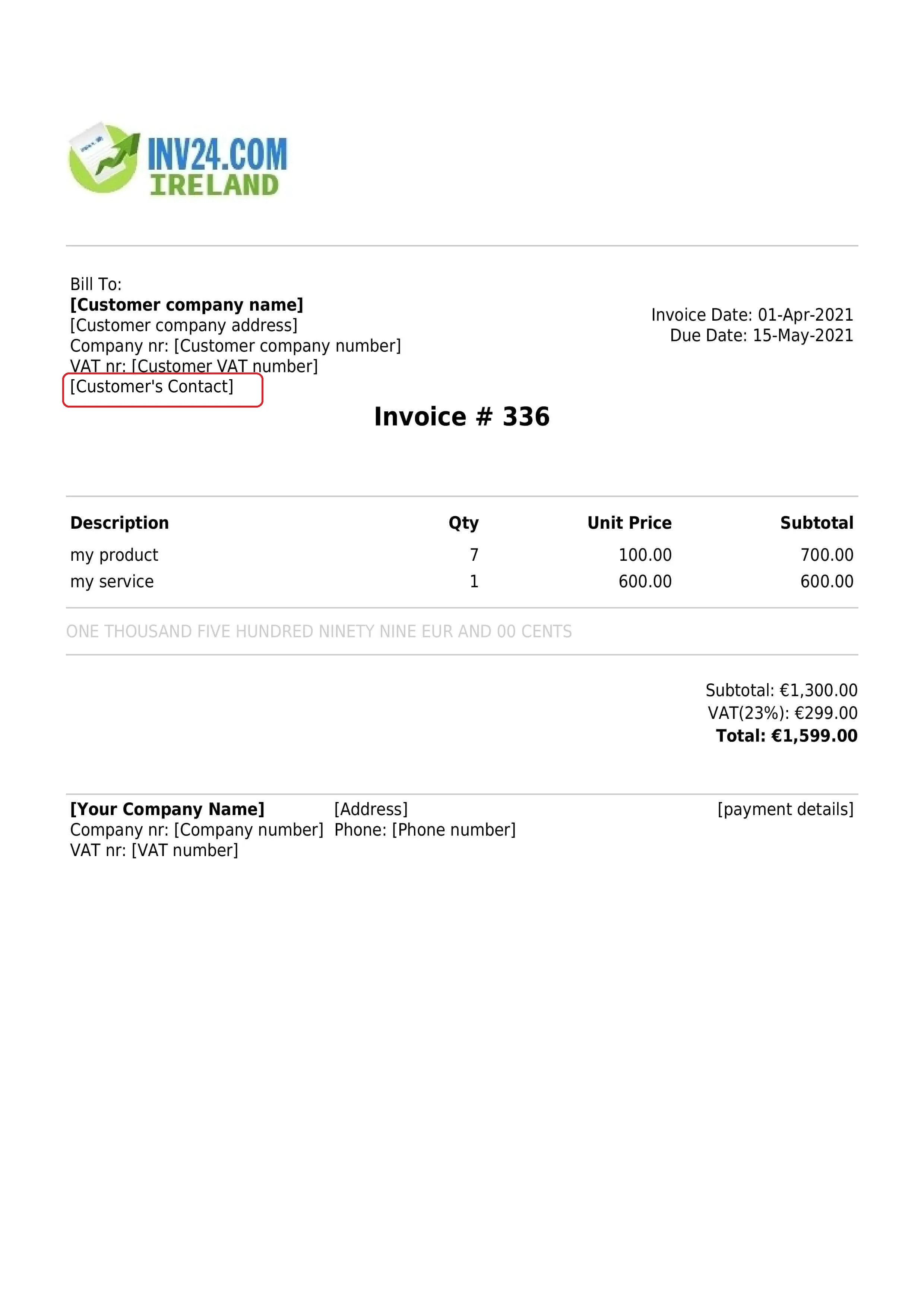 customer's contact details on the invoice customer's contact details on the invoice