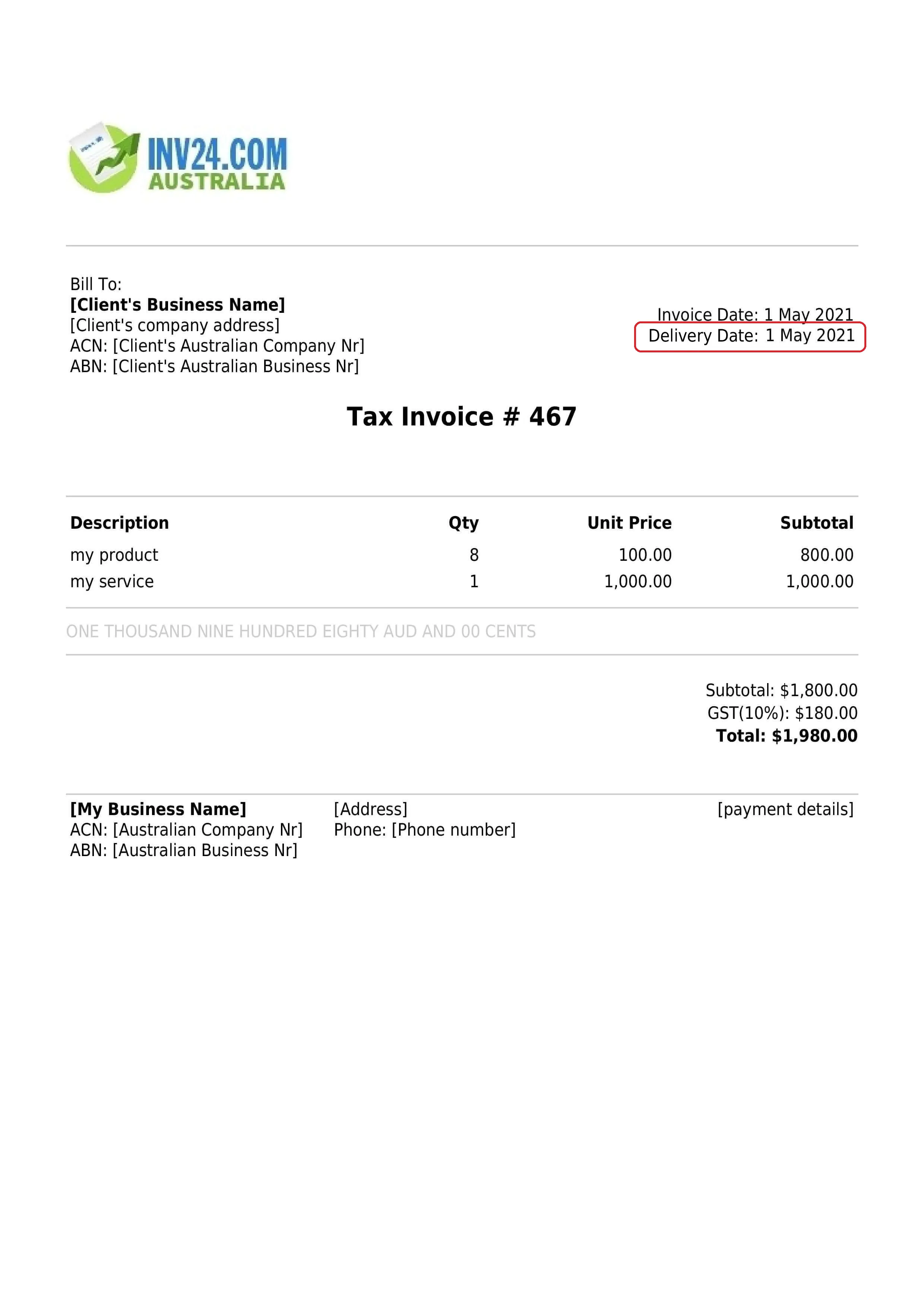 delivery date on invoice