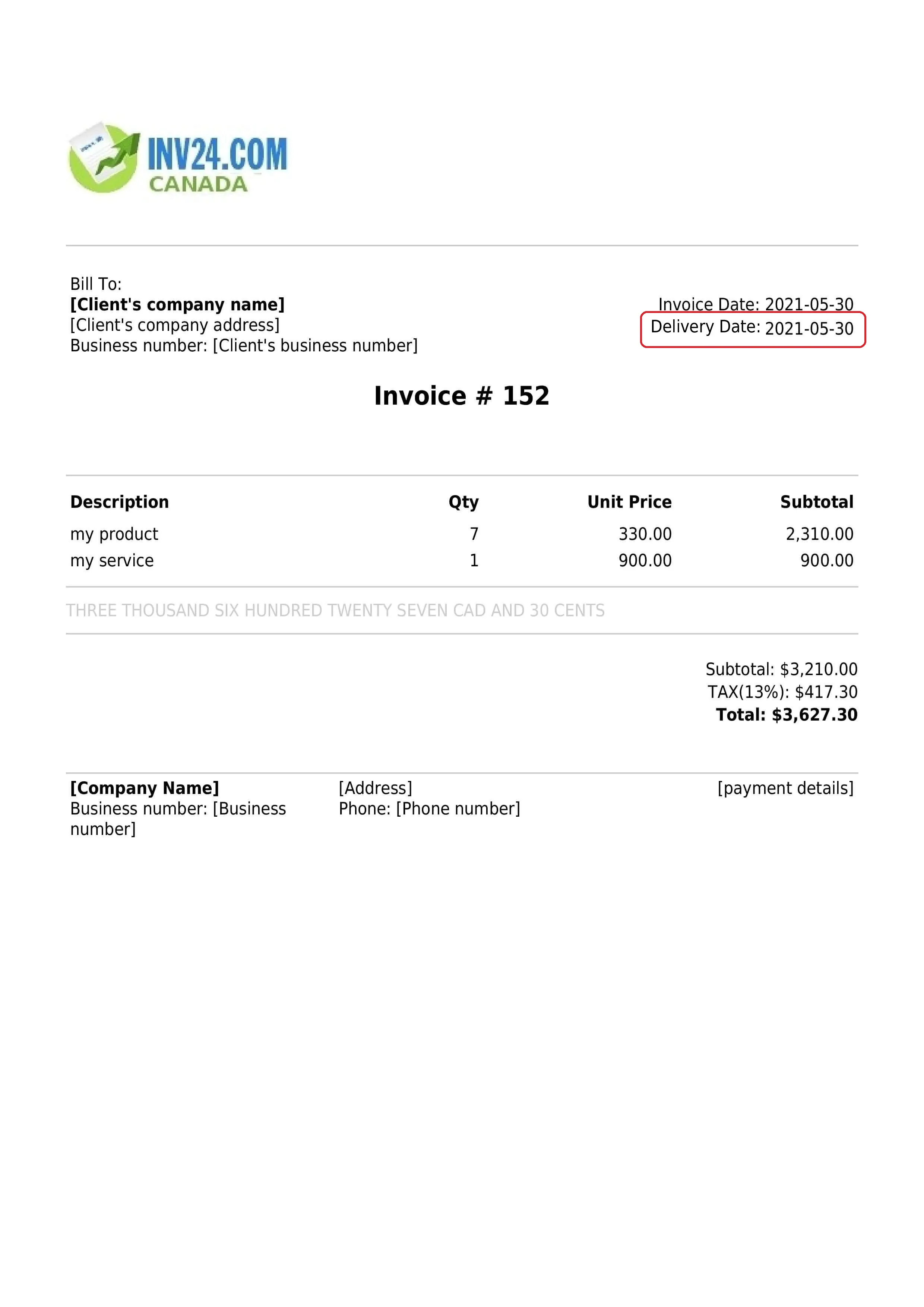 delivery date on invoice