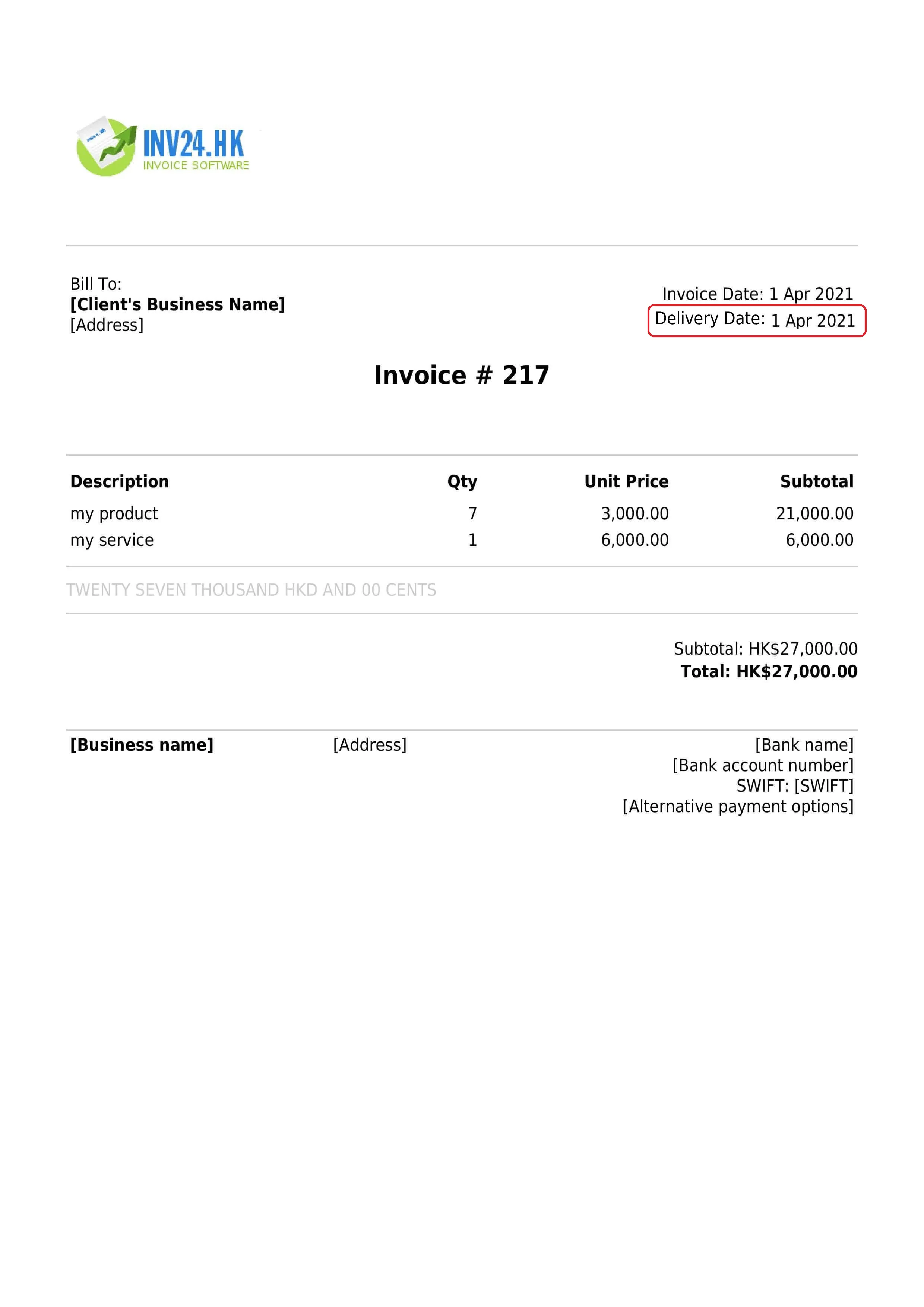 delivery date on invoice