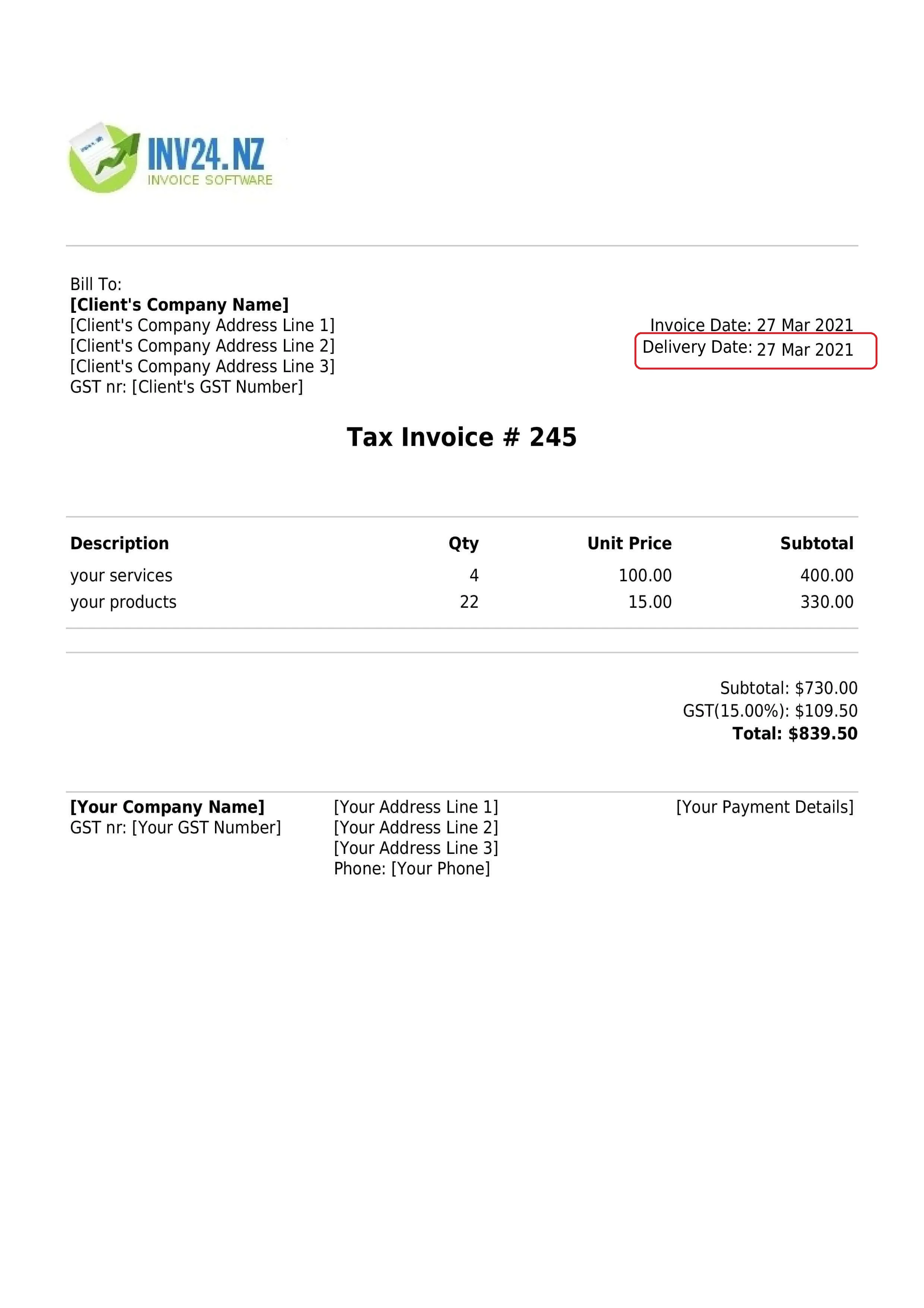 delivery date on invoice delivery date on invoice