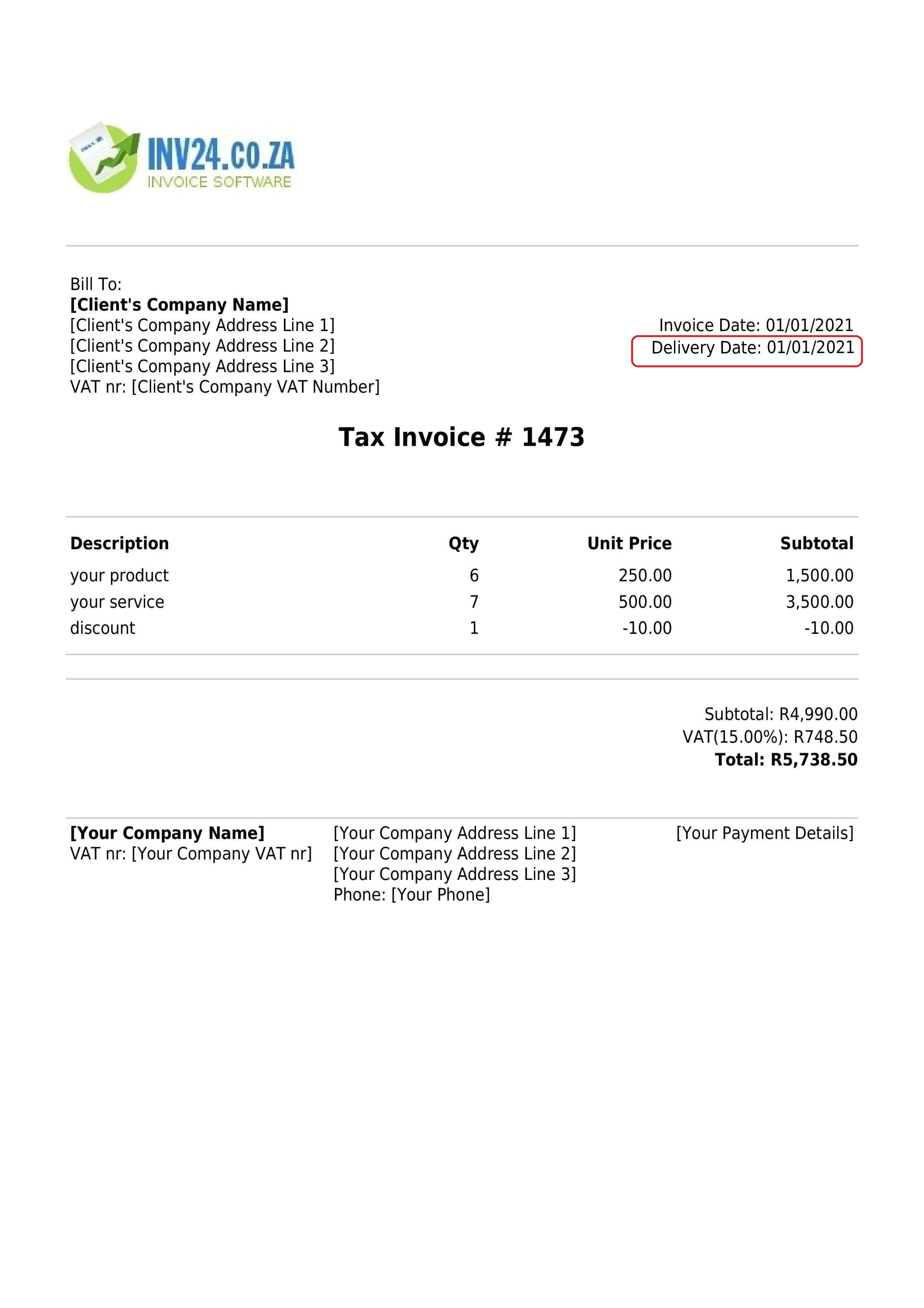 delivery date on invoice
