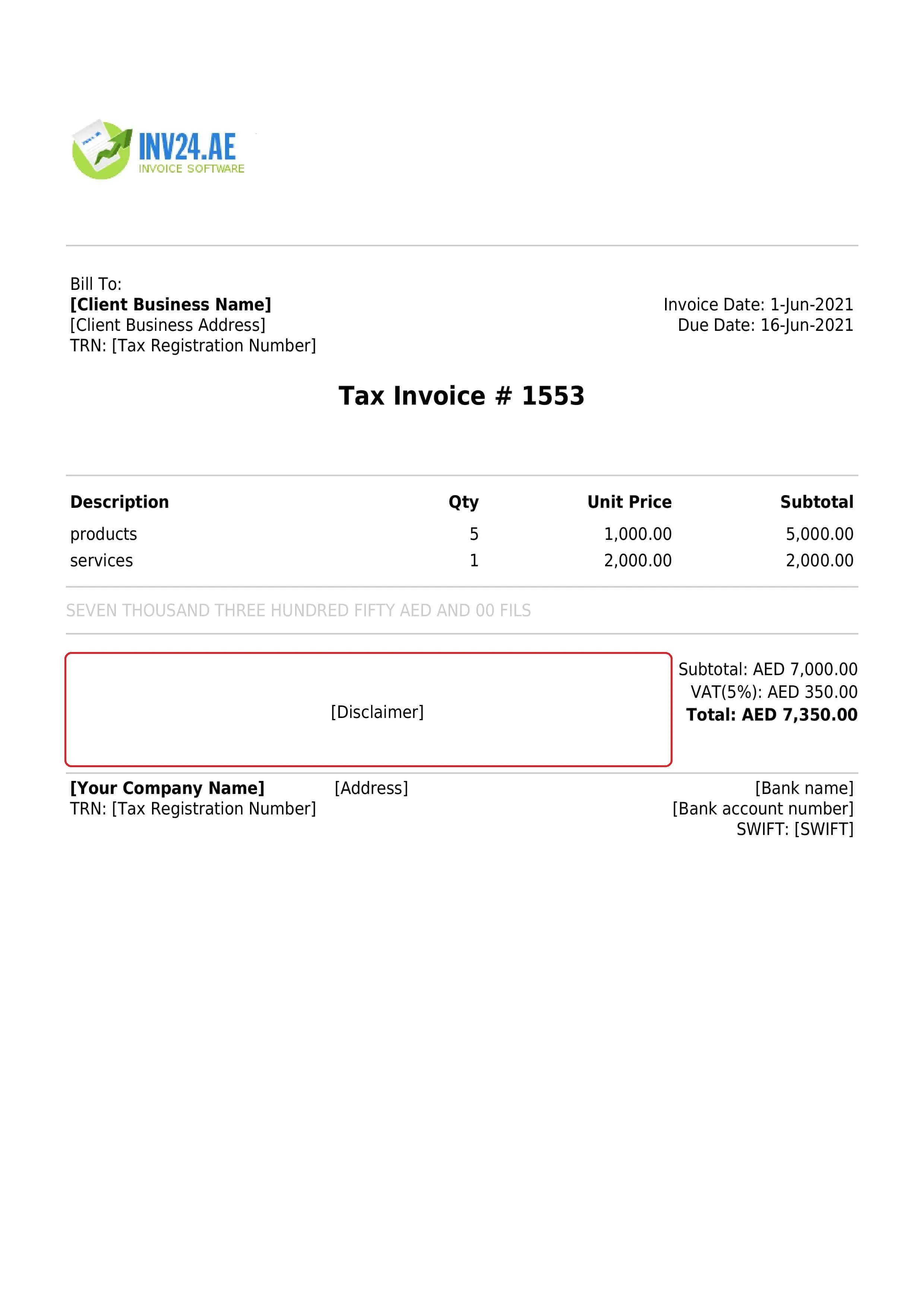 Invoice disclaimer Invoice disclaimer