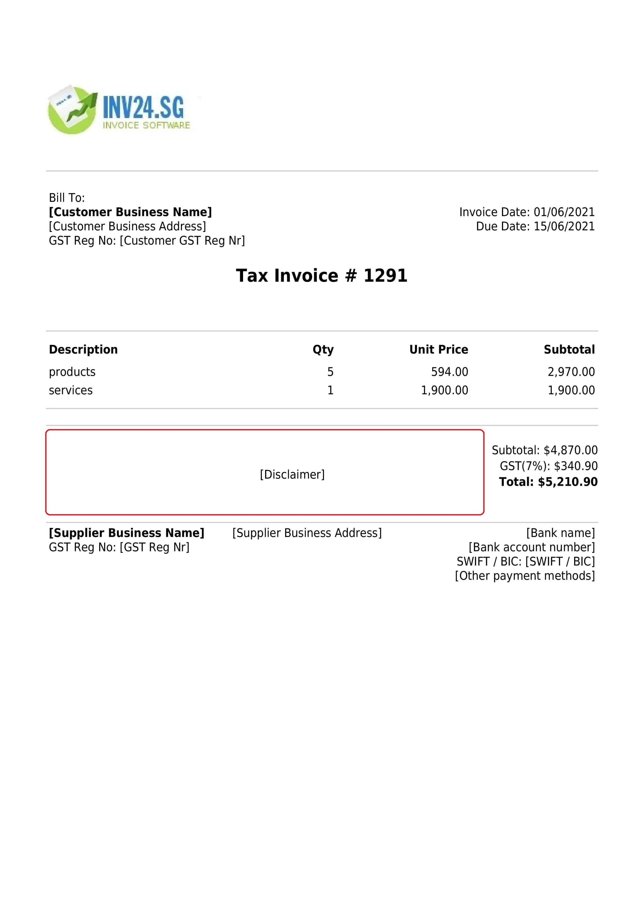Invoice disclaimer Invoice disclaimer