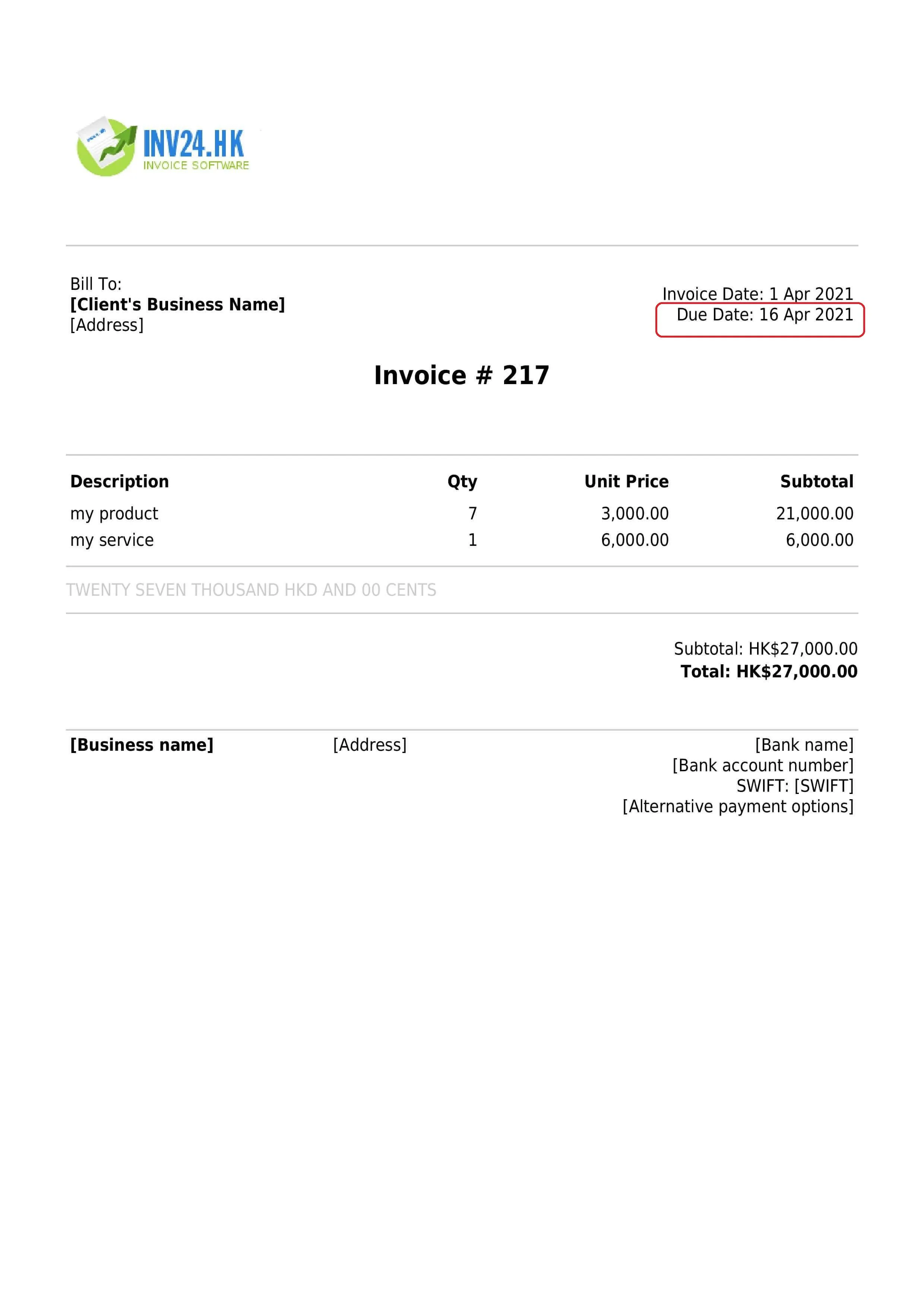 invoice due date