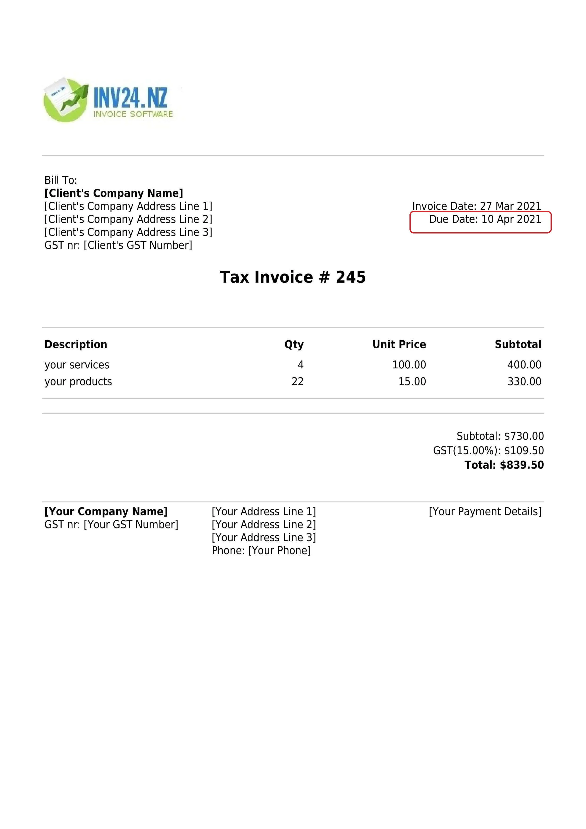 invoice due date invoice due date