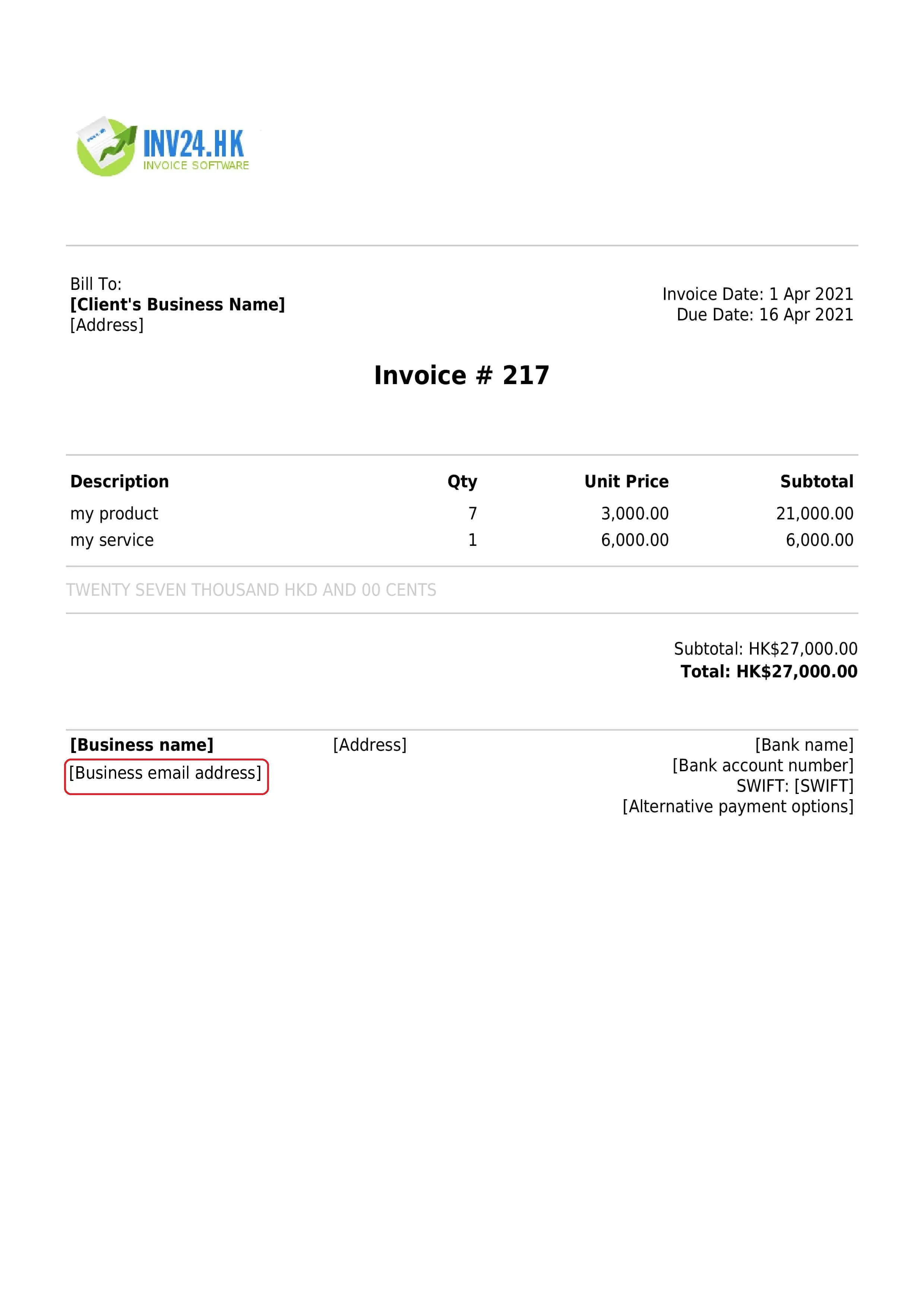 Business email address on the invoice Business email address on the invoice