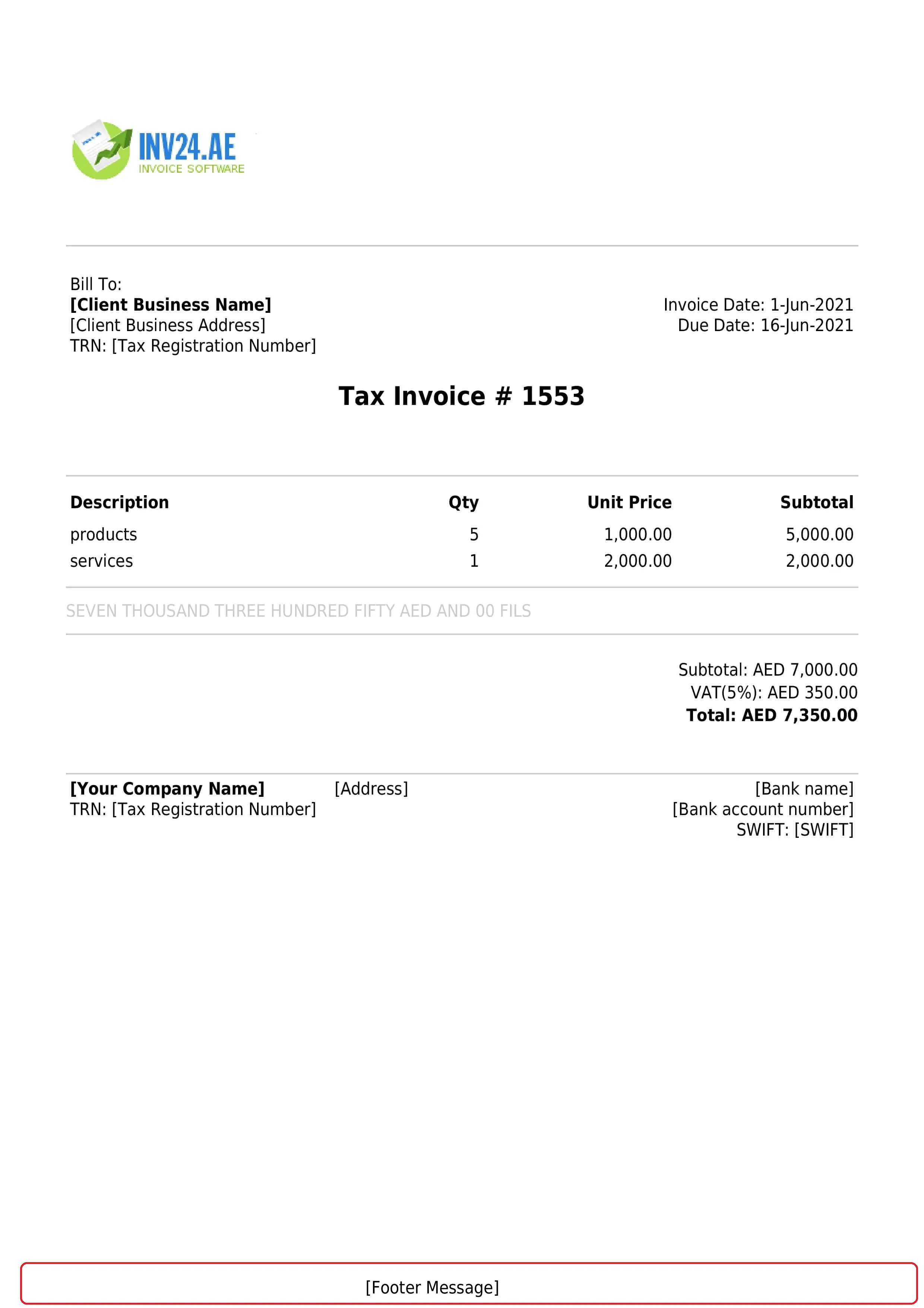 Invoice footer message