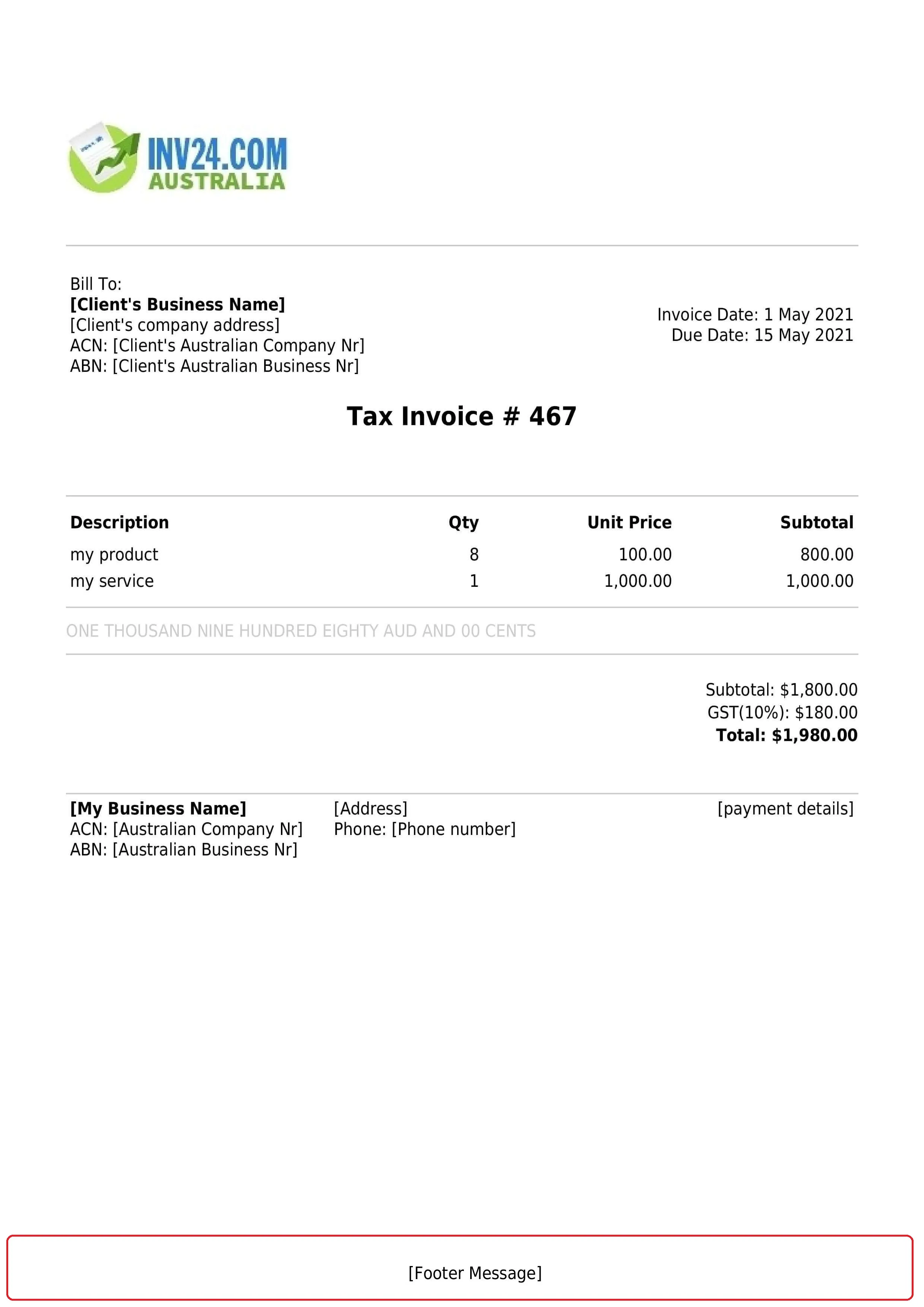 Invoice footer message