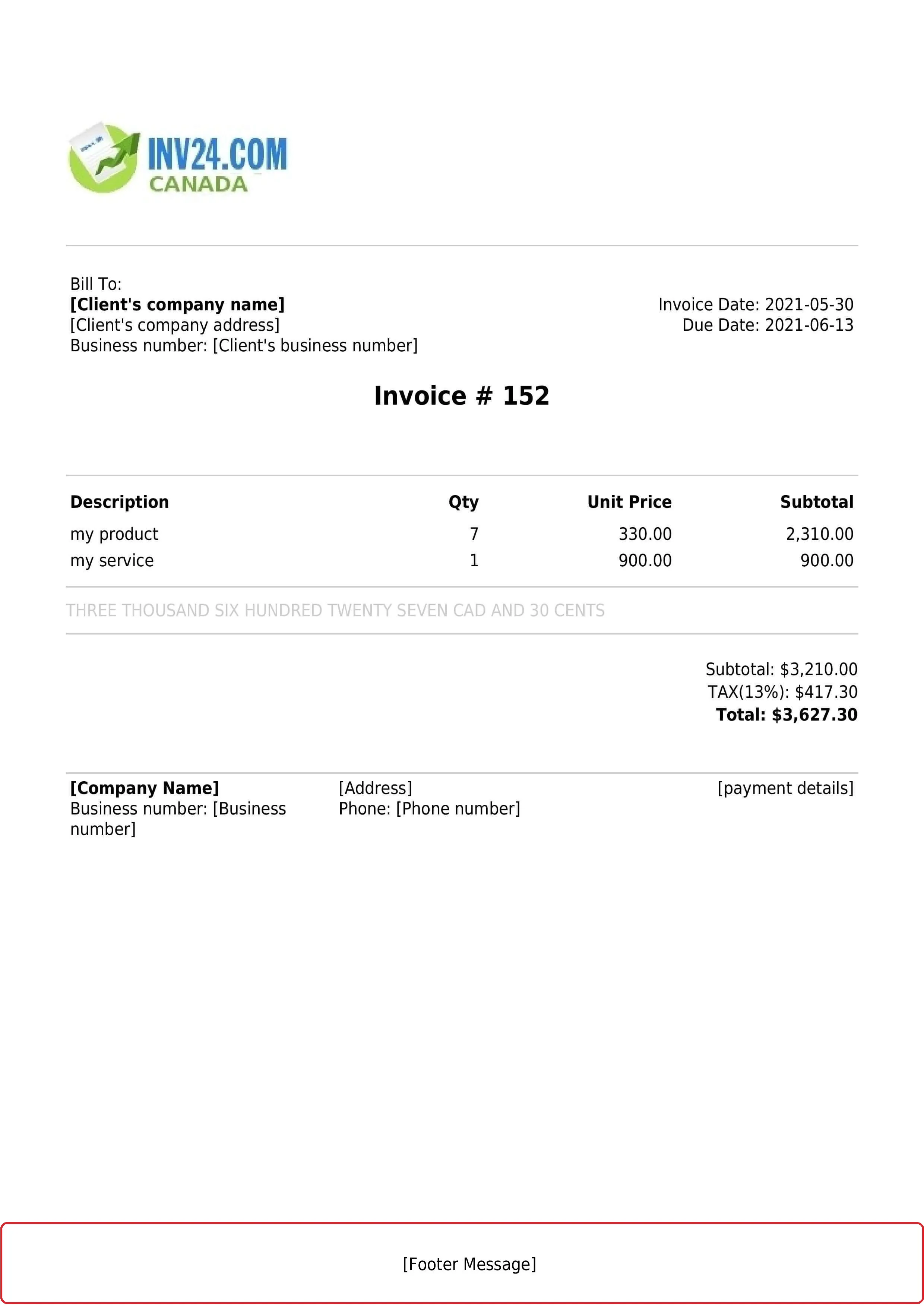 Invoice footer message