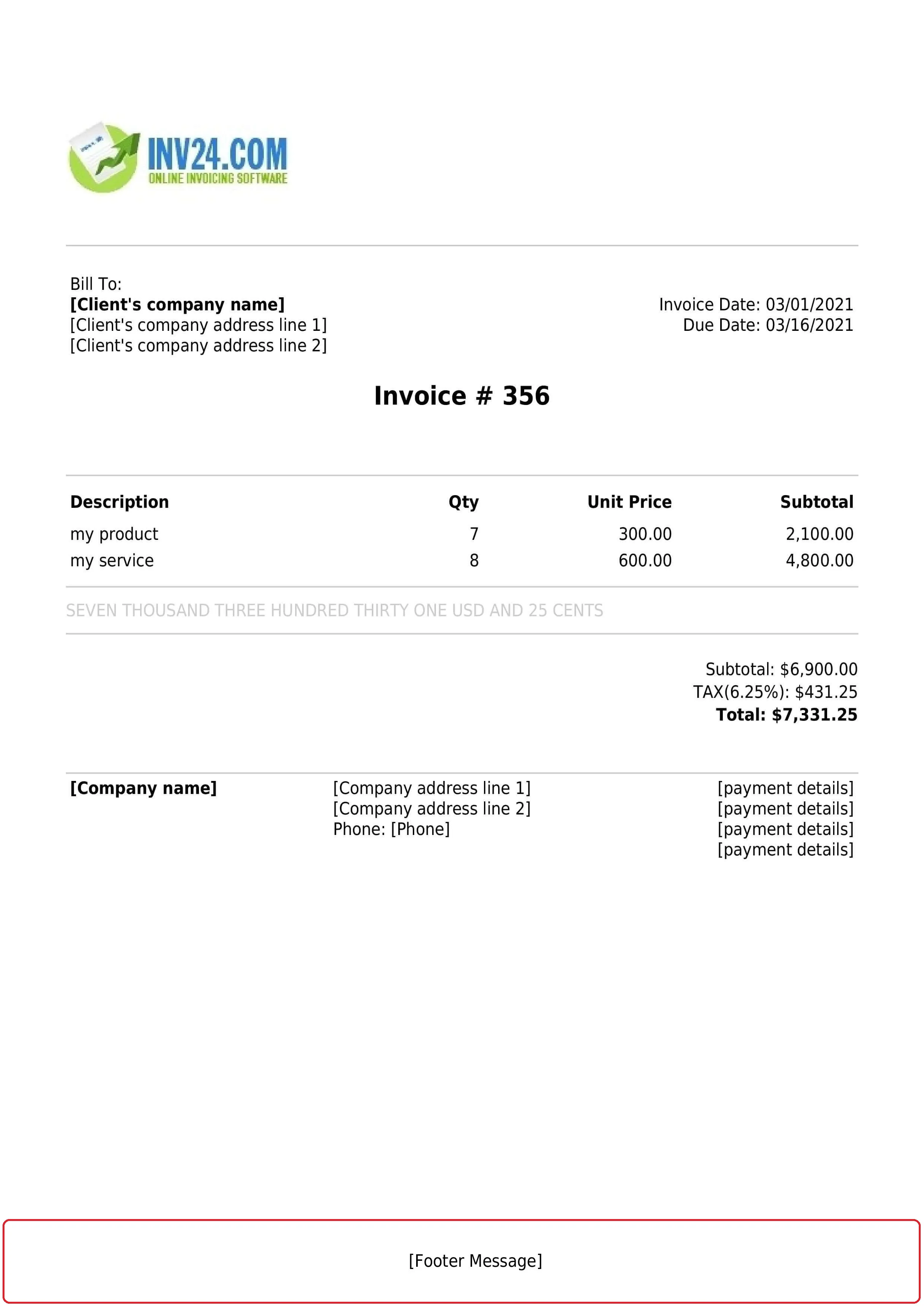 Invoice footer message