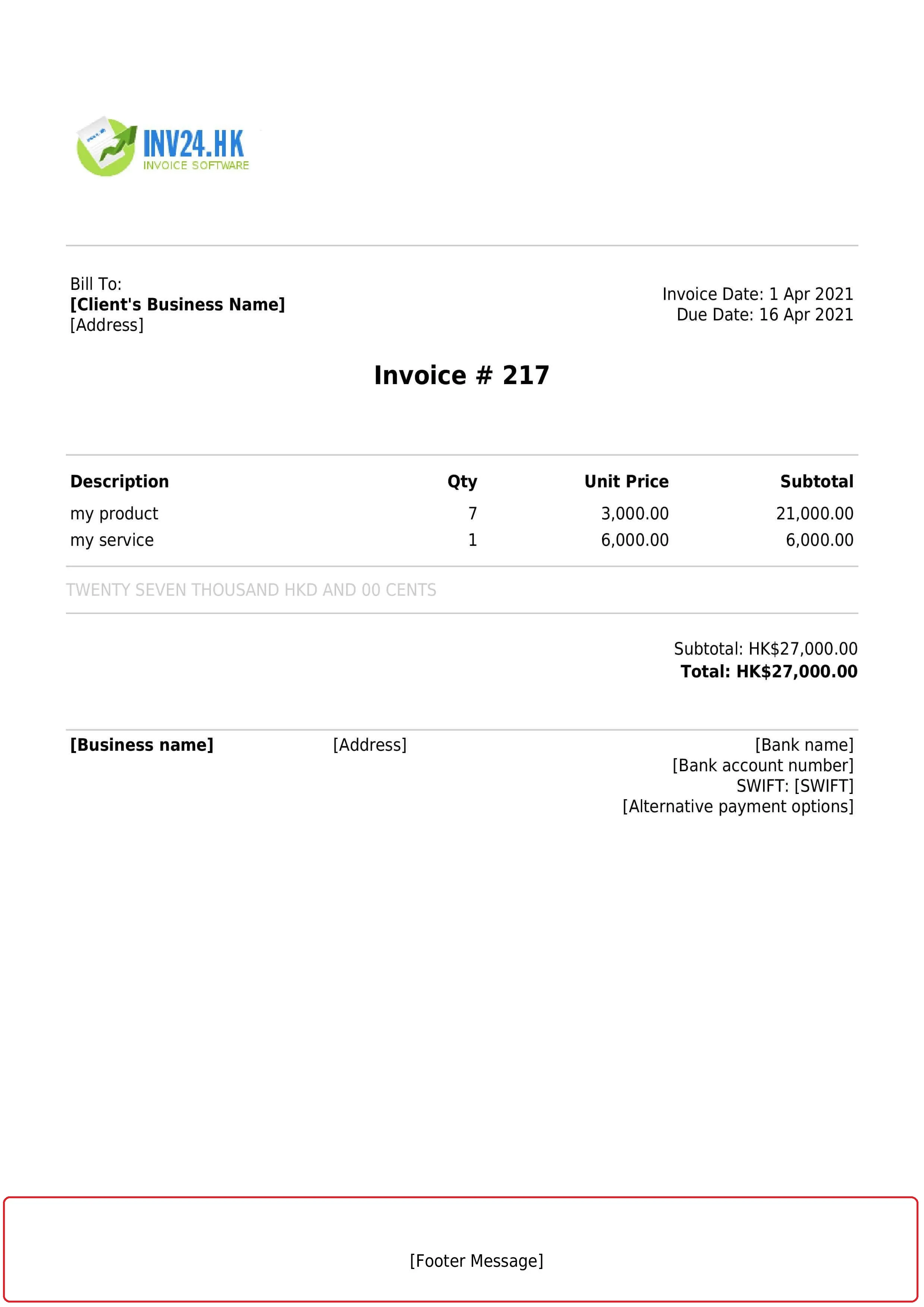 Invoice footer message