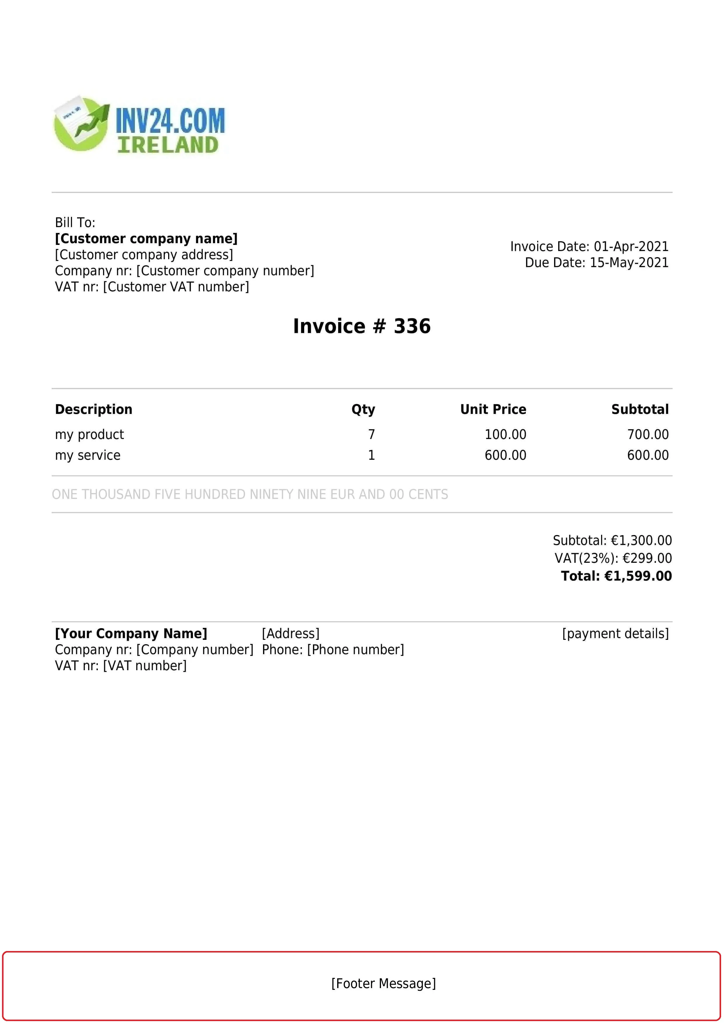 Invoice footer message Invoice footer message