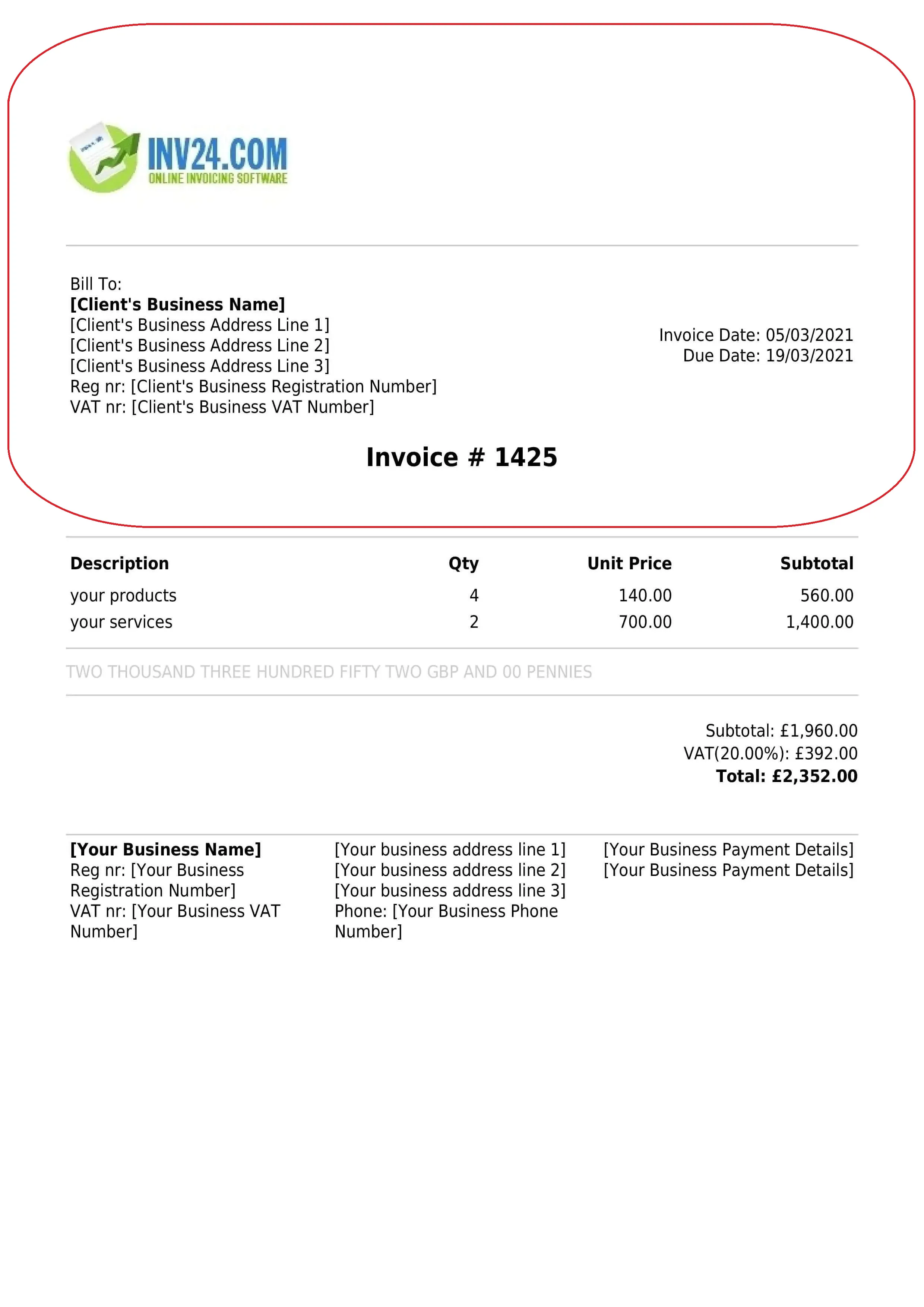 Invoice header