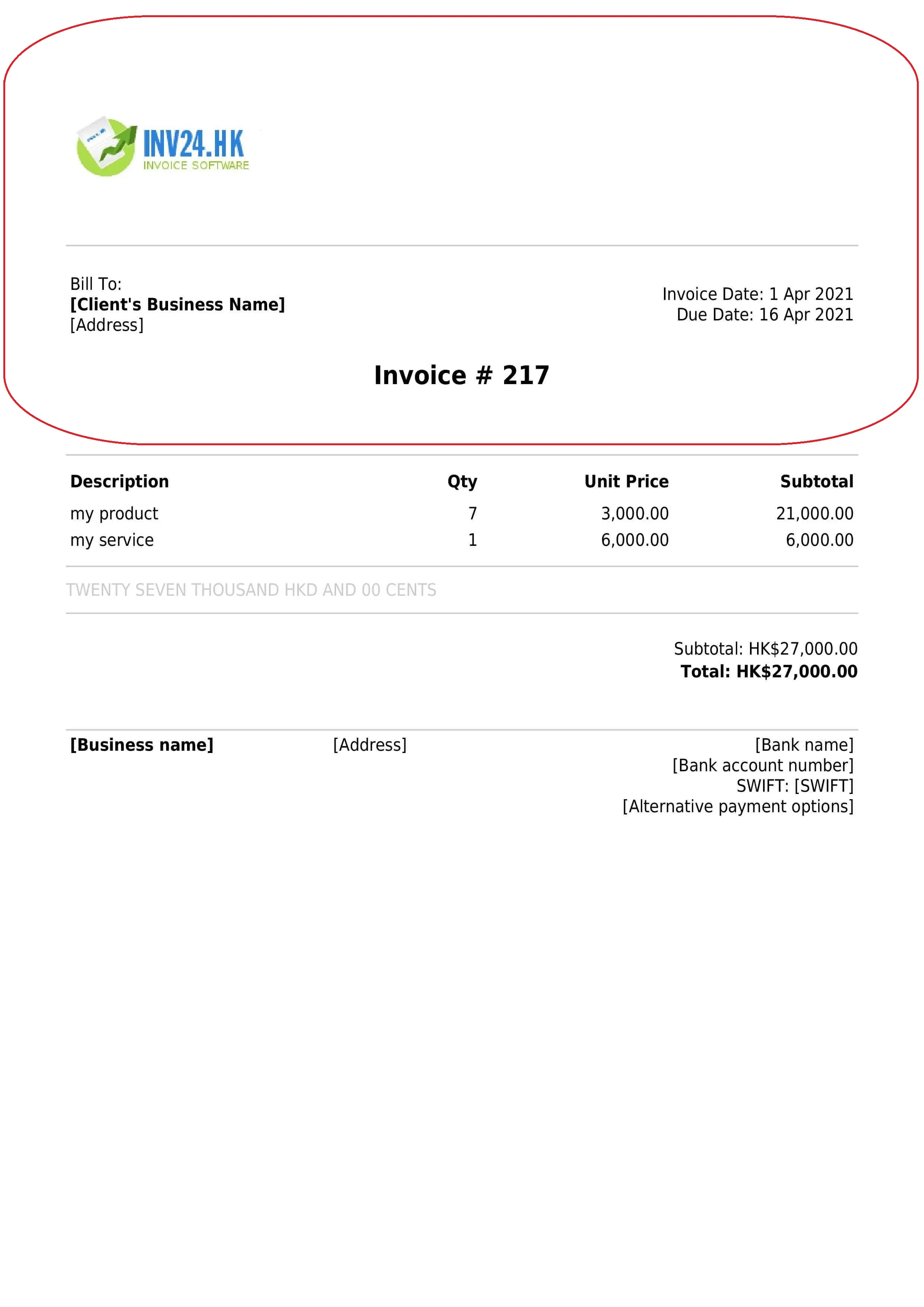Invoice header