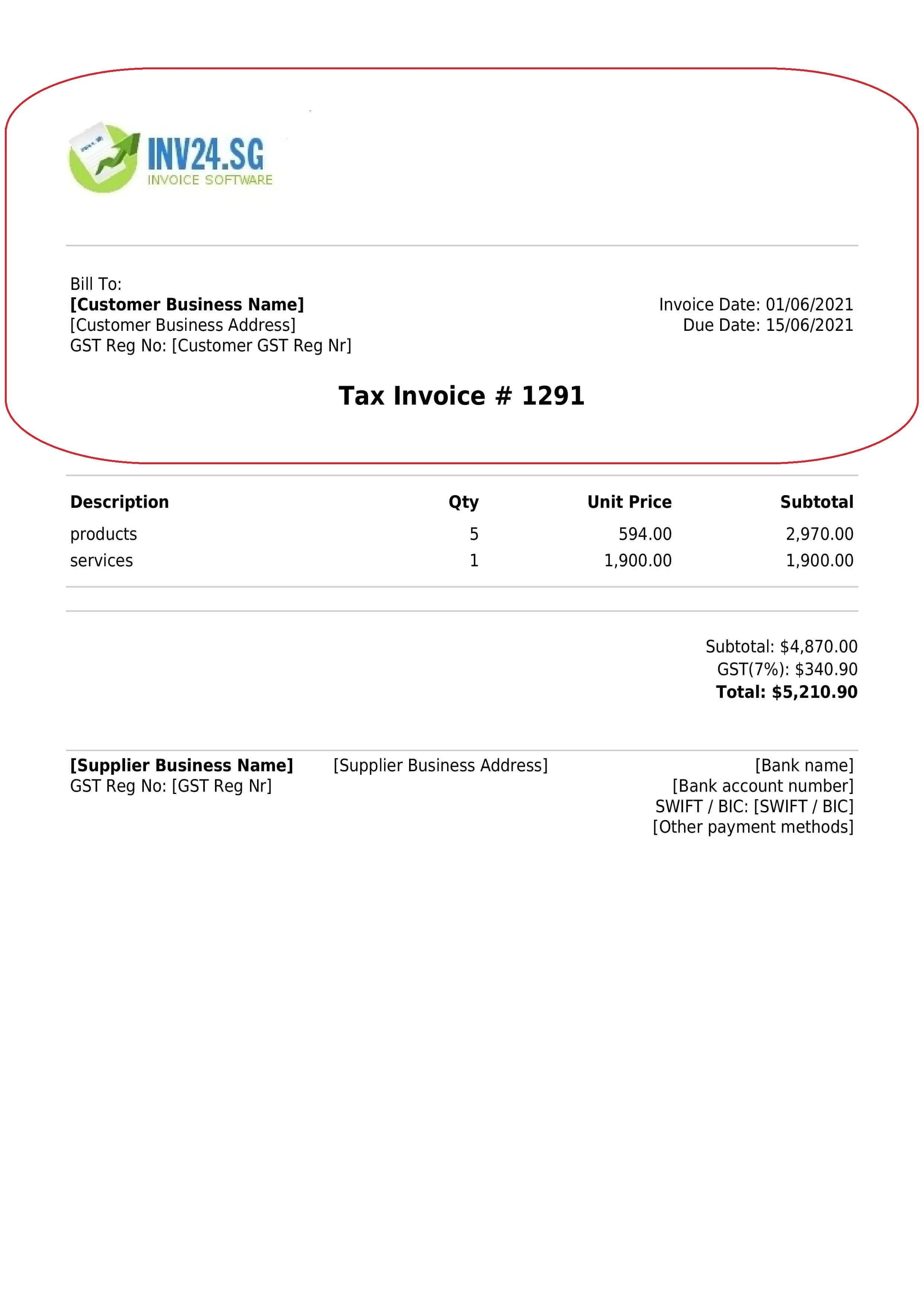 Invoice header