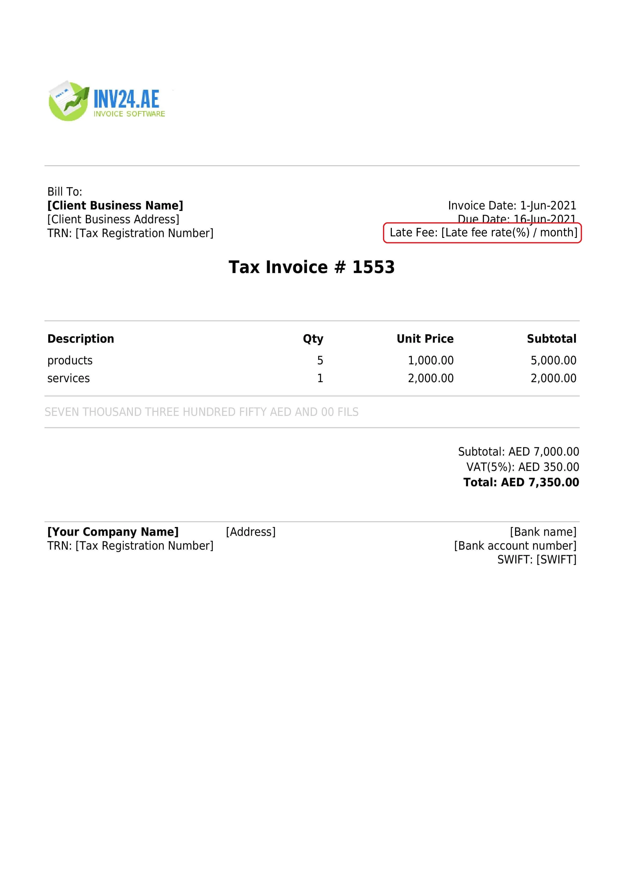 Late fee on the invoice Late fee on the invoice