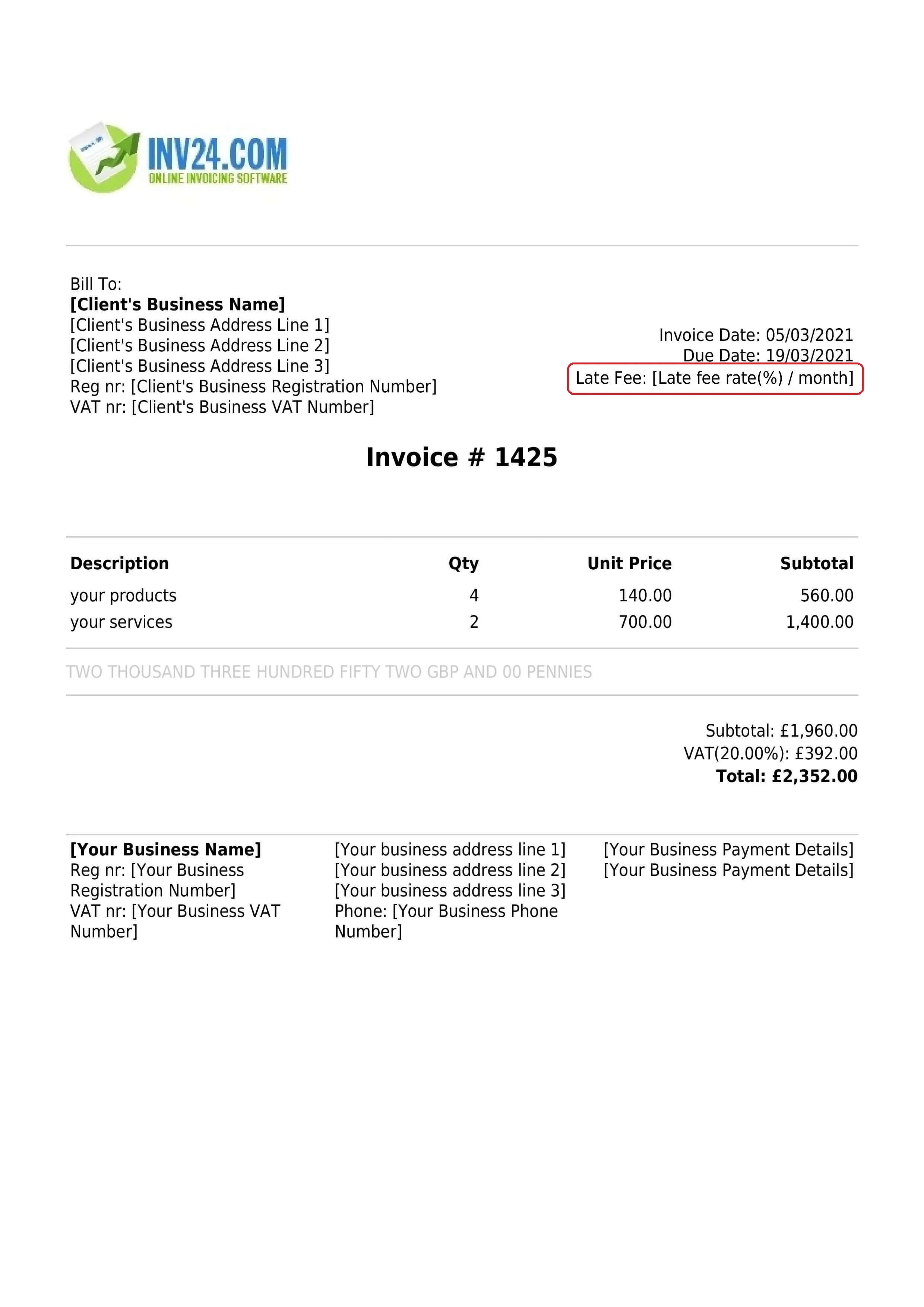 Late fee on the invoice